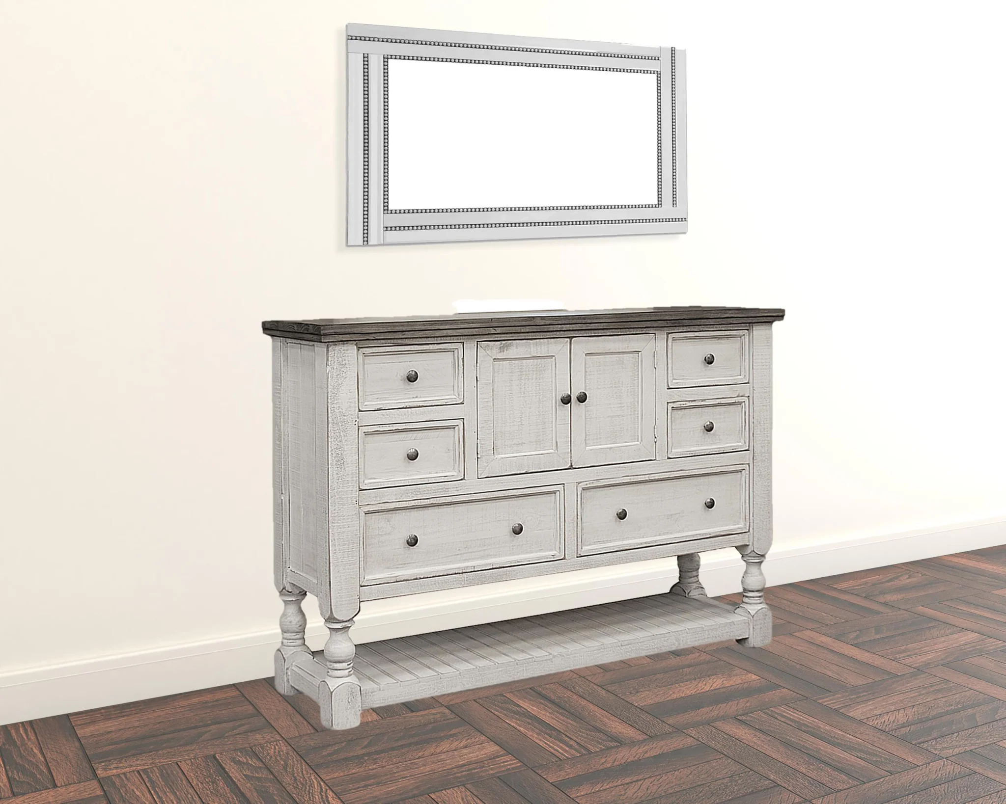 Gray and Ivory Solid Wood Six Drawer Triple Dresser By Homeroots - Image 2