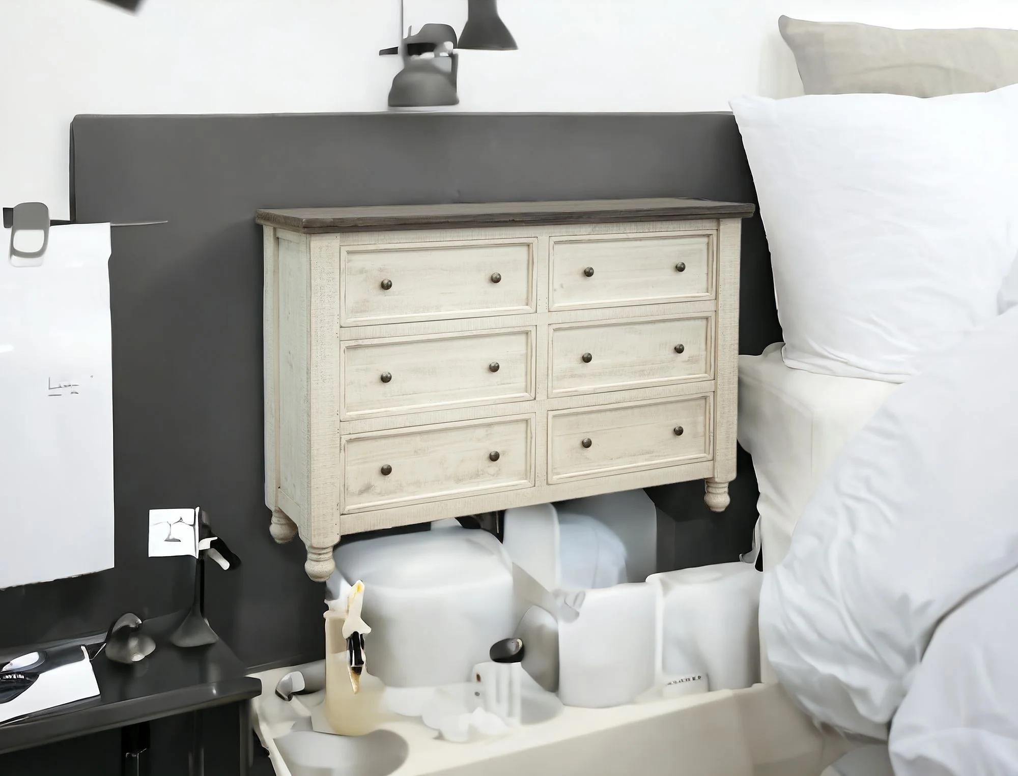 Gray and Ivory Solid Wood Six Drawer Triple Dresser By Homeroots - Image 6