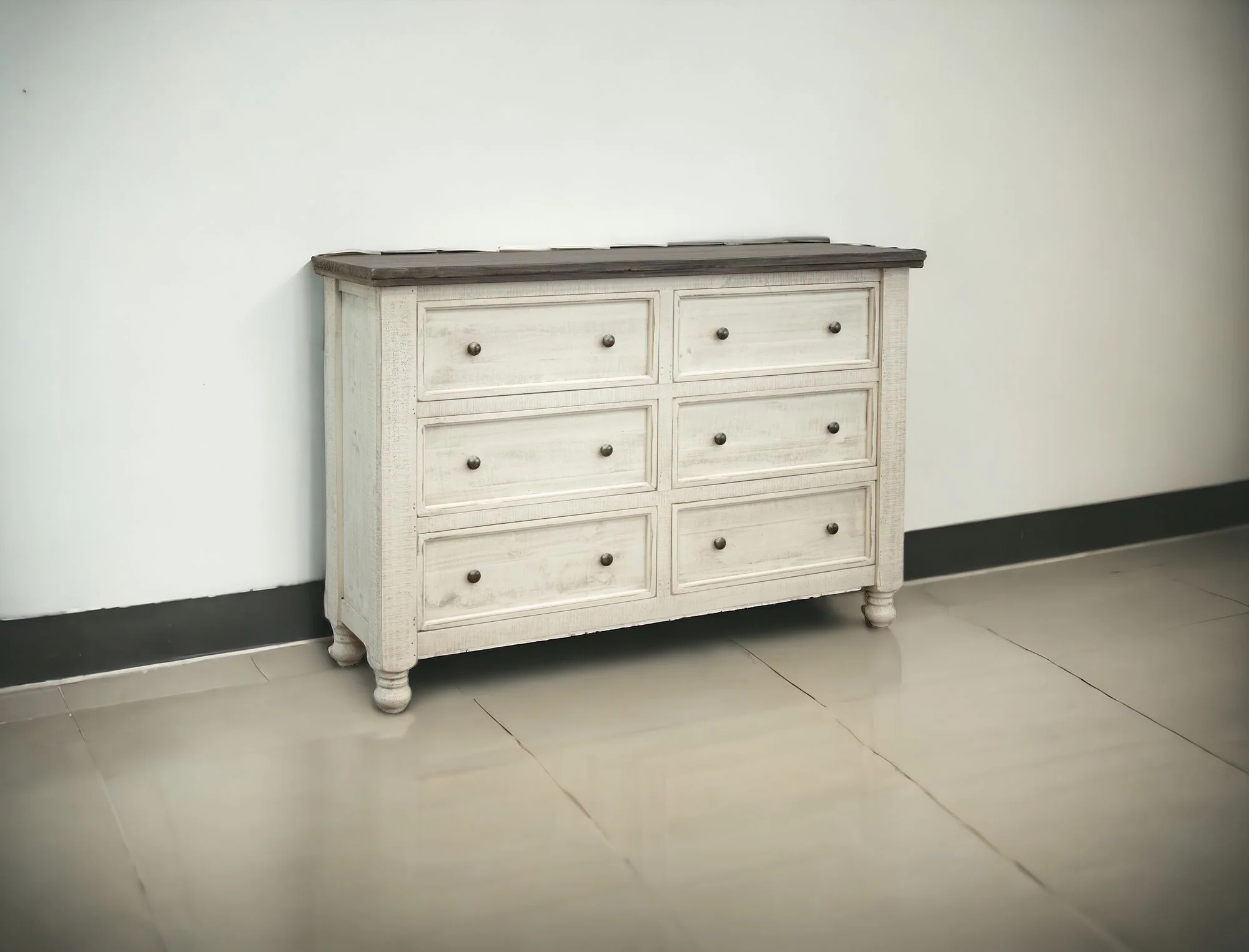 Gray and Ivory Solid Wood Six Drawer Triple Dresser By Homeroots - Image 7
