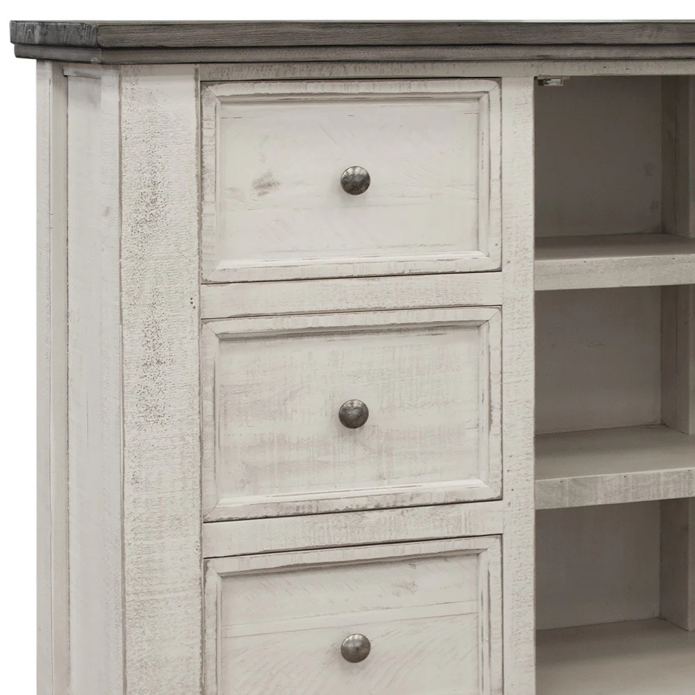 Gray and Ivory Solid Wood Three Drawer Chest By Homeroots - Image 2