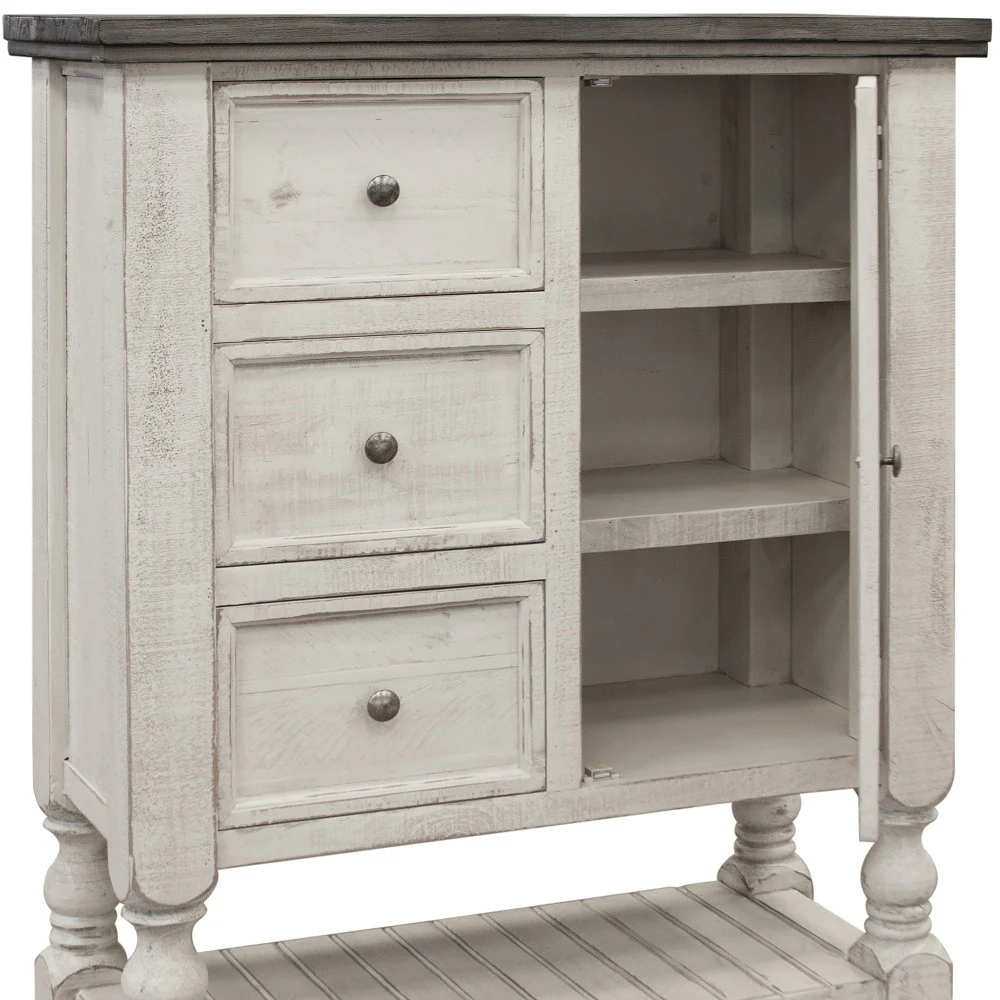 Gray and Ivory Solid Wood Three Drawer Chest By Homeroots - Image 3