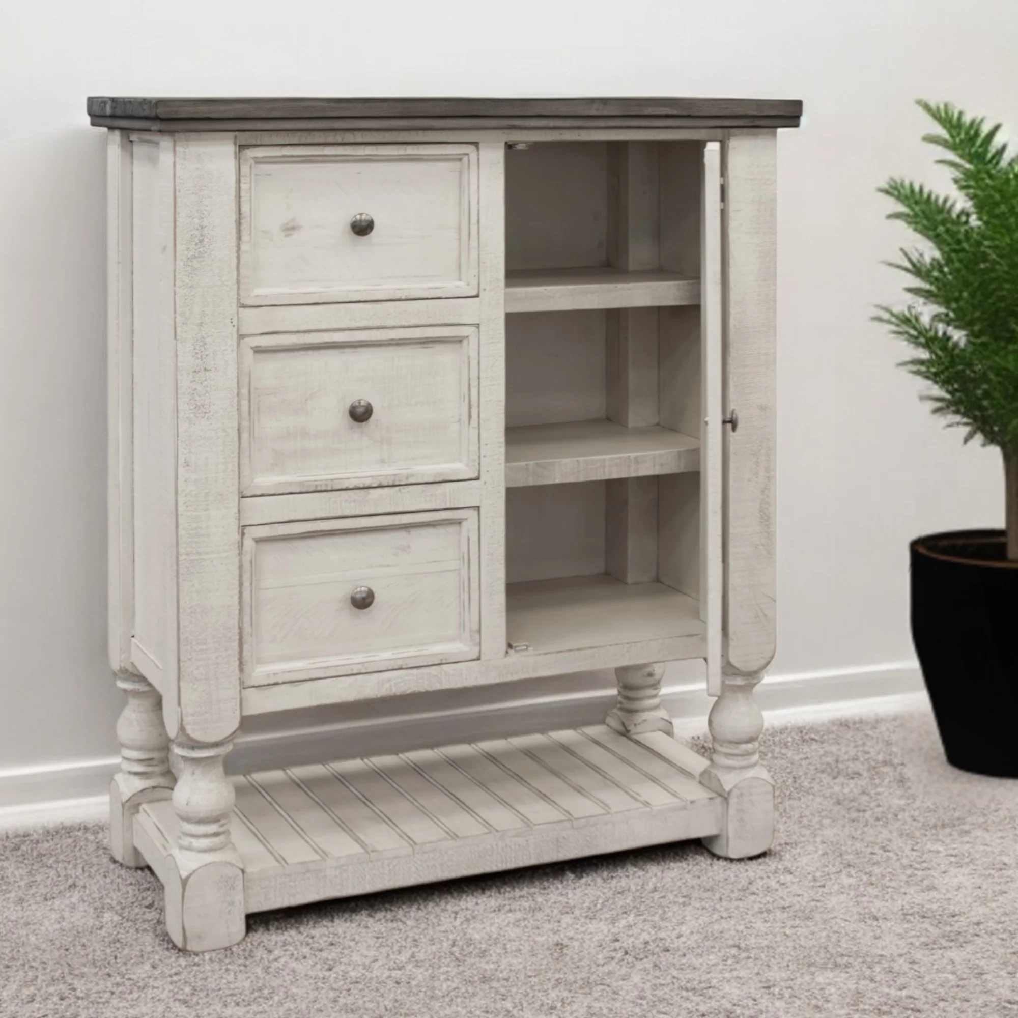 Gray and Ivory Solid Wood Three Drawer Chest By Homeroots - Image 5