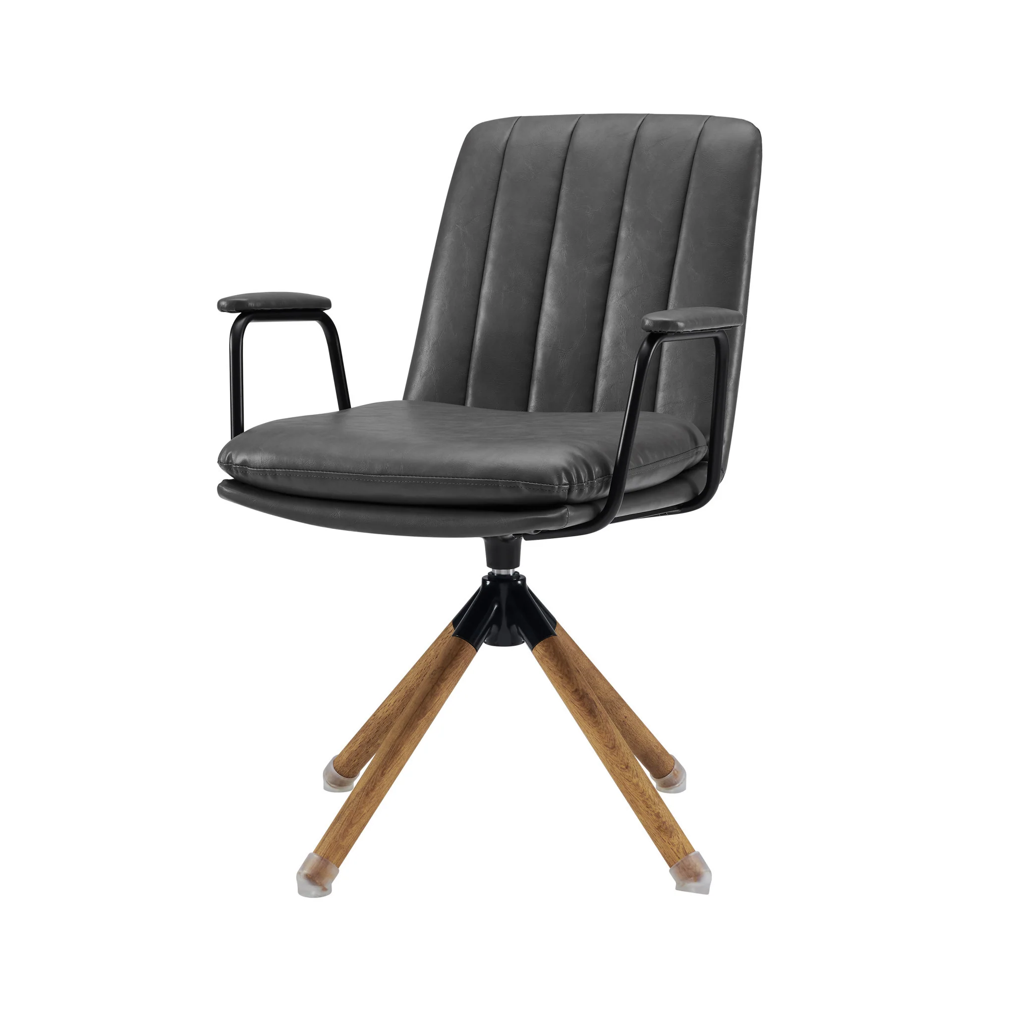 Gray And Natural Faux Leather Swivel Arm Chair By Homeroots - Image 2