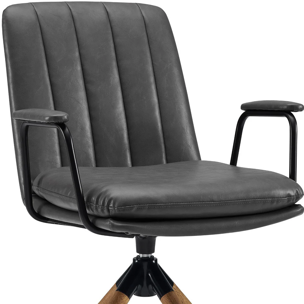 Gray And Natural Faux Leather Swivel Arm Chair By Homeroots - Image 5