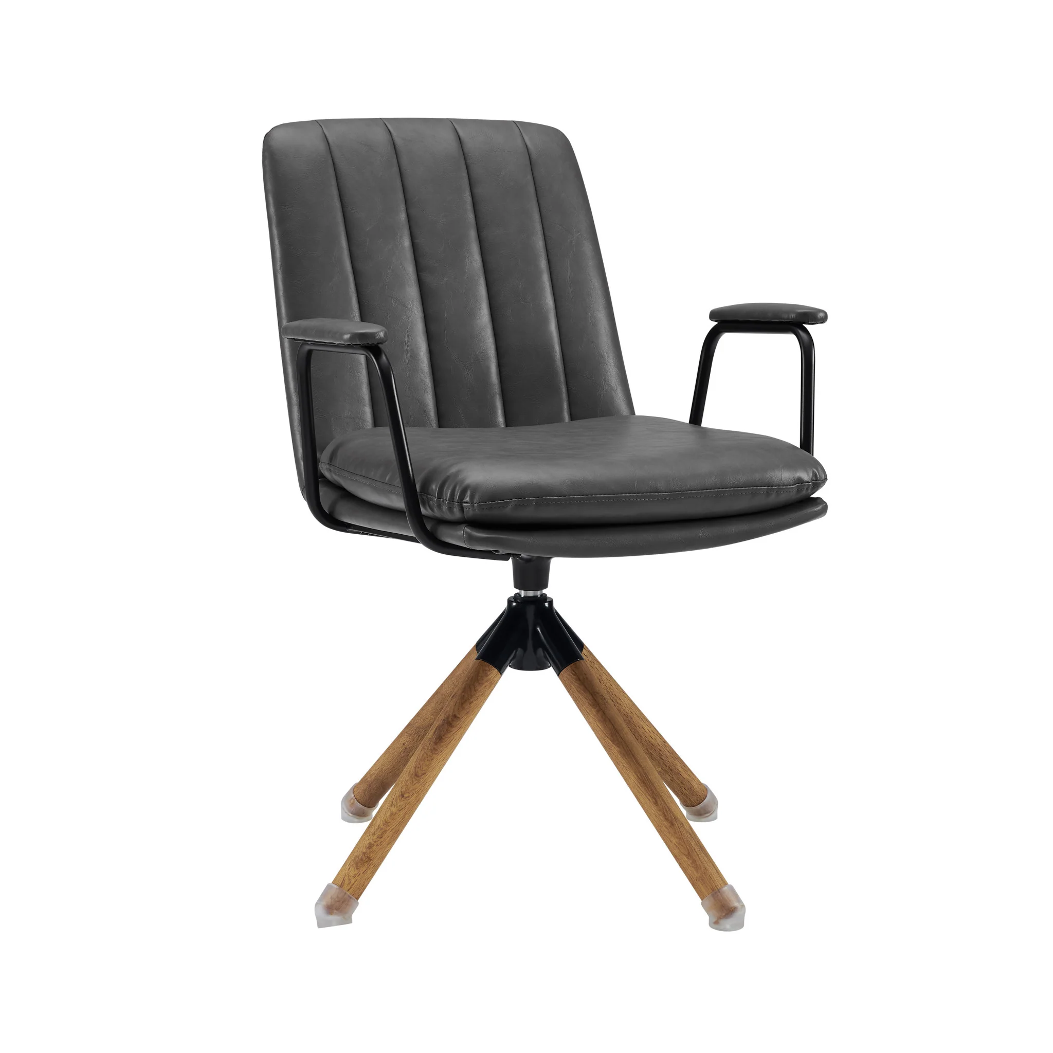 Gray And Natural Faux Leather Swivel Arm Chair By Homeroots - Image 6