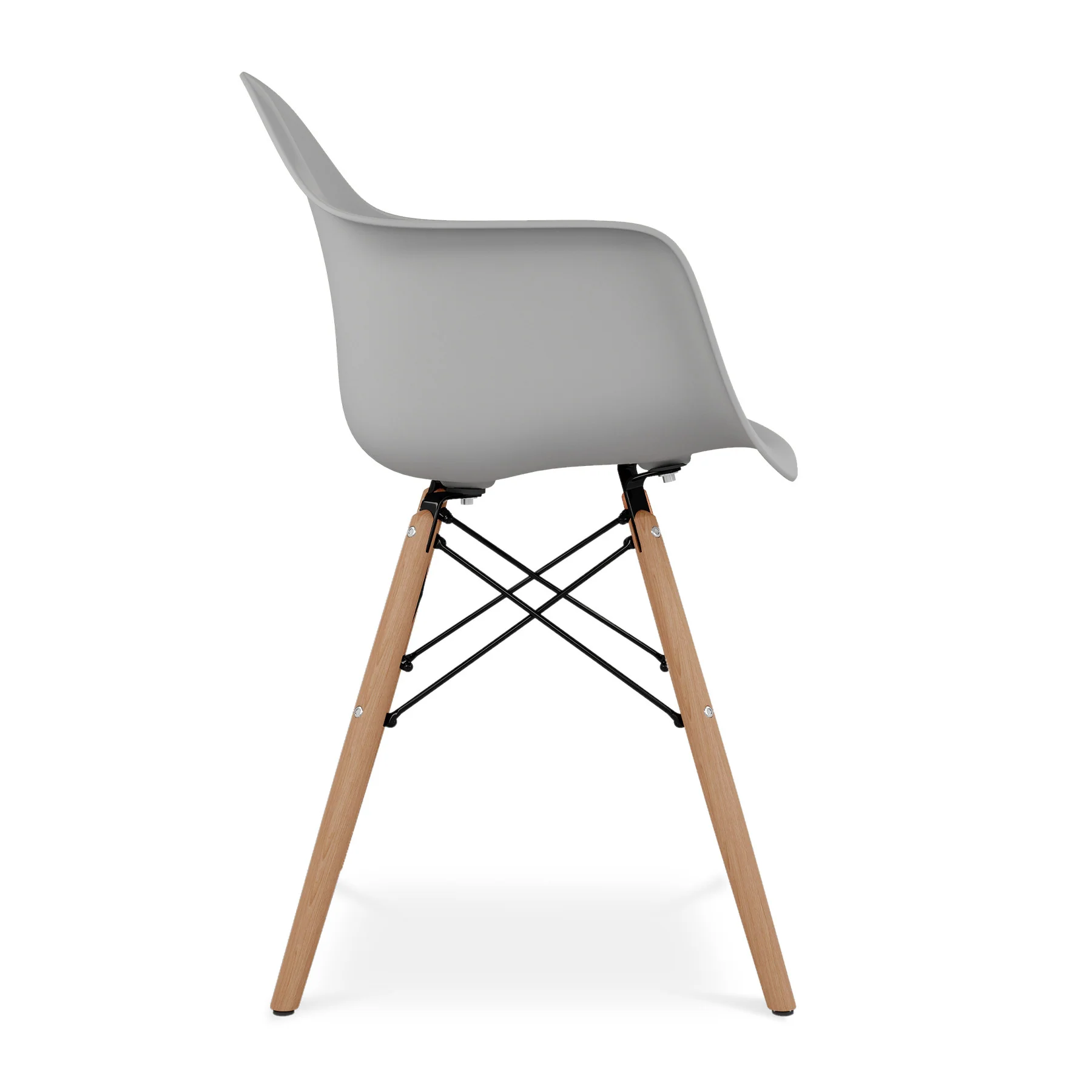 Gray And Natural Heavy Duty Plastic And Solid Wood Dining Arm Chair By Homeroots - Image 4