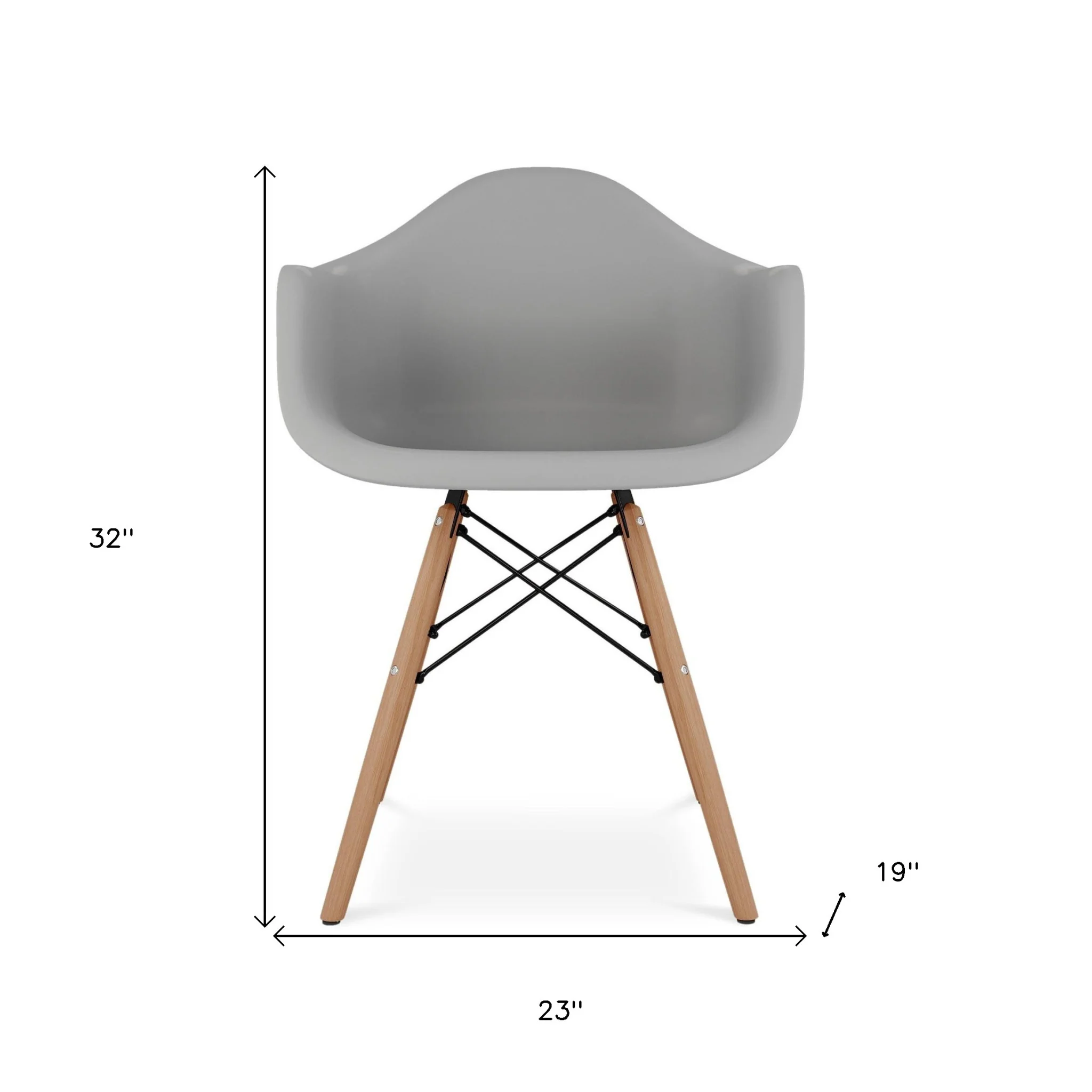 Gray And Natural Heavy Duty Plastic And Solid Wood Dining Arm Chair By Homeroots - Image 6