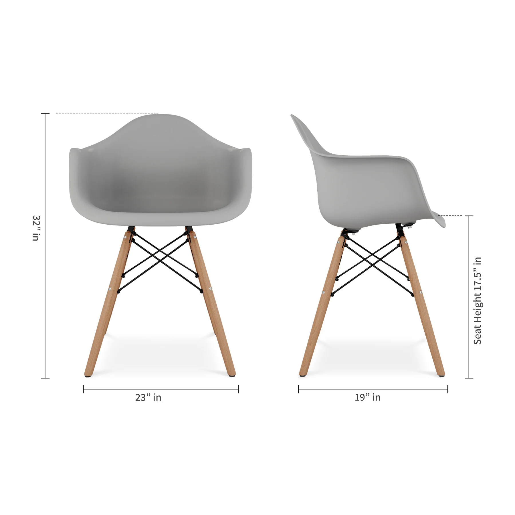 Gray And Natural Heavy Duty Plastic And Solid Wood Dining Arm Chair By Homeroots - Image 7