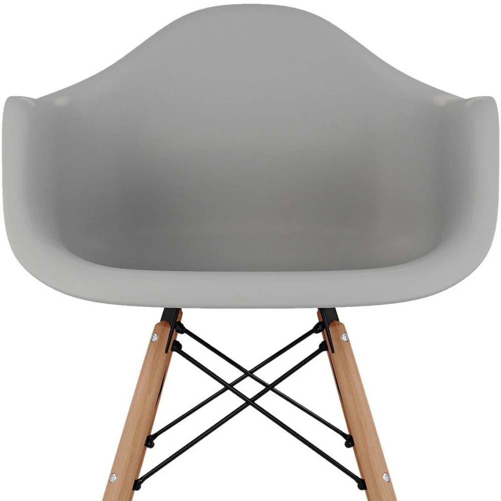 Gray And Natural Heavy Duty Plastic And Solid Wood Dining Arm Chair By Homeroots - Image 8