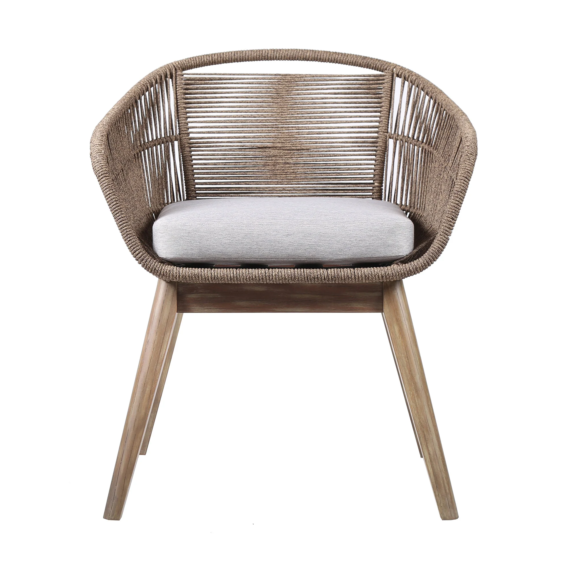 Gray and Natural Wood Solid Wood Outdoor Dining Chair with Gray Cushion By Homeroots - Image 3