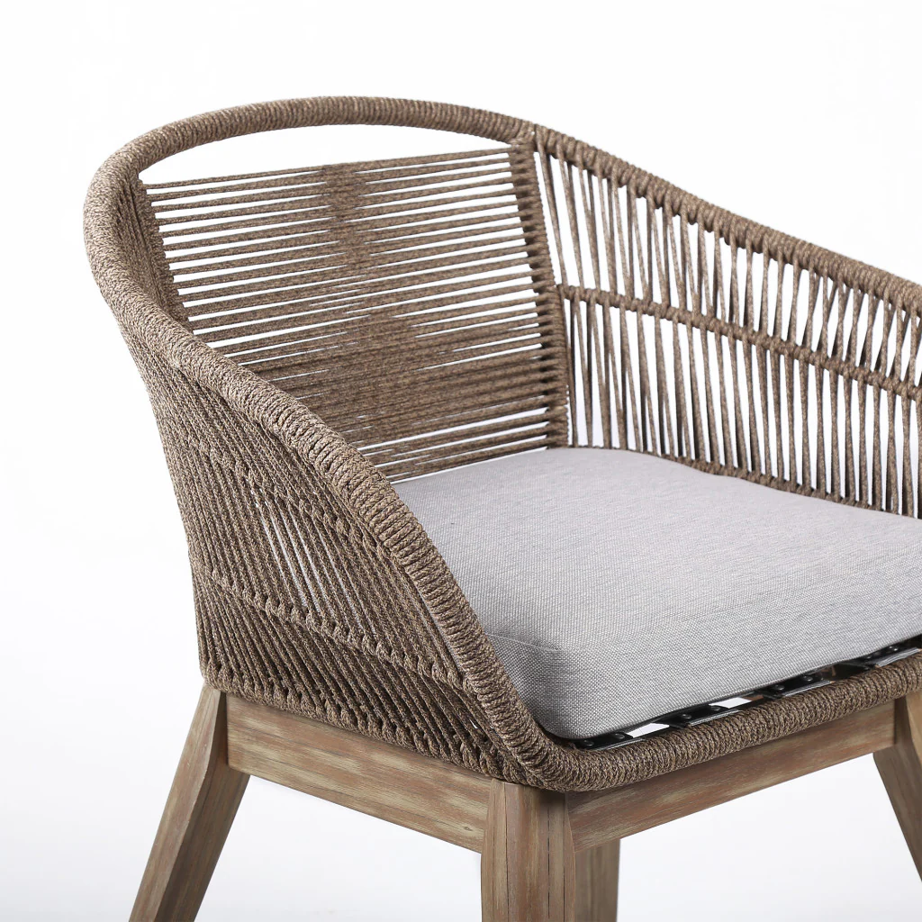 Gray and Natural Wood Solid Wood Outdoor Dining Chair with Gray Cushion By Homeroots - Image 5
