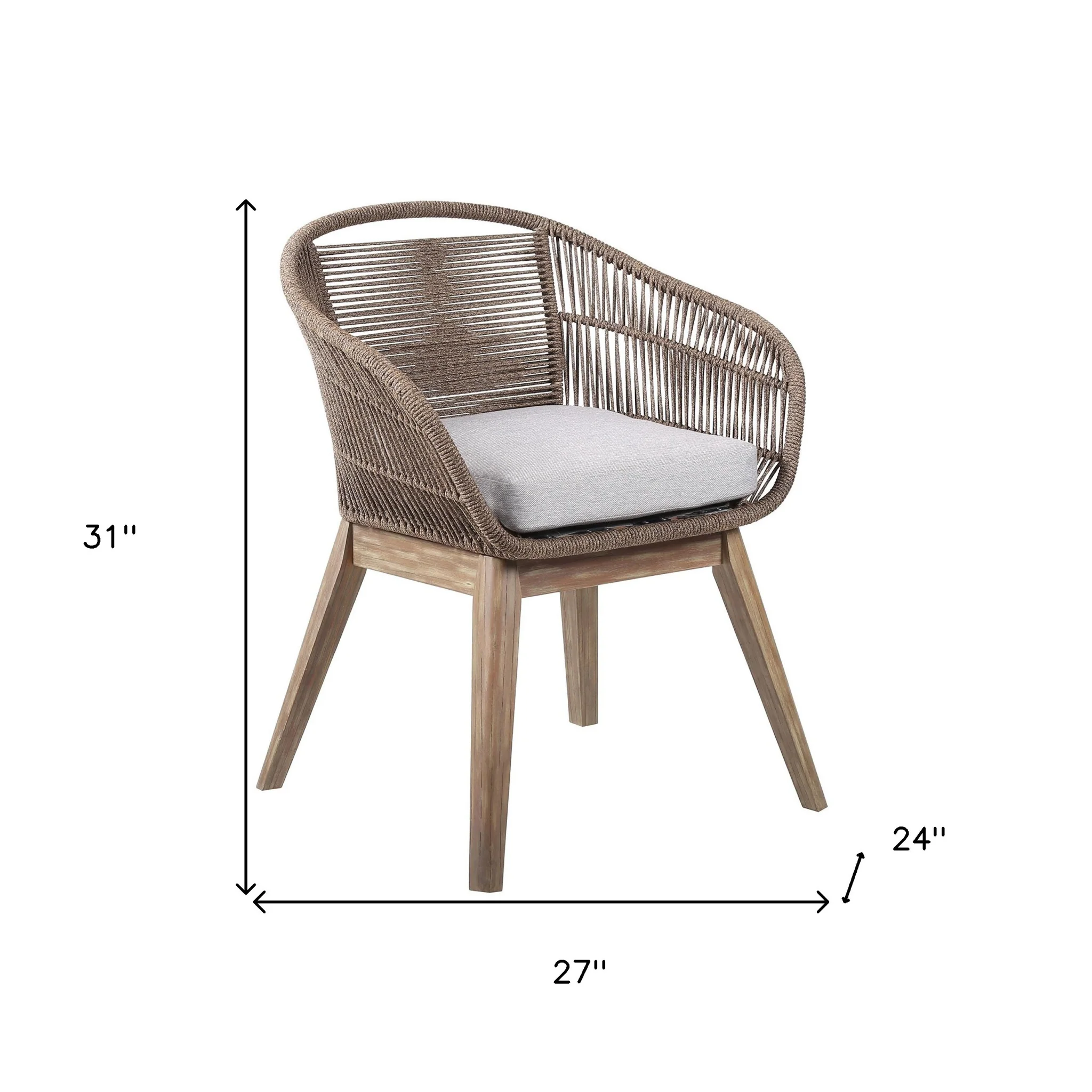 Gray and Natural Wood Solid Wood Outdoor Dining Chair with Gray Cushion By Homeroots - Image 6