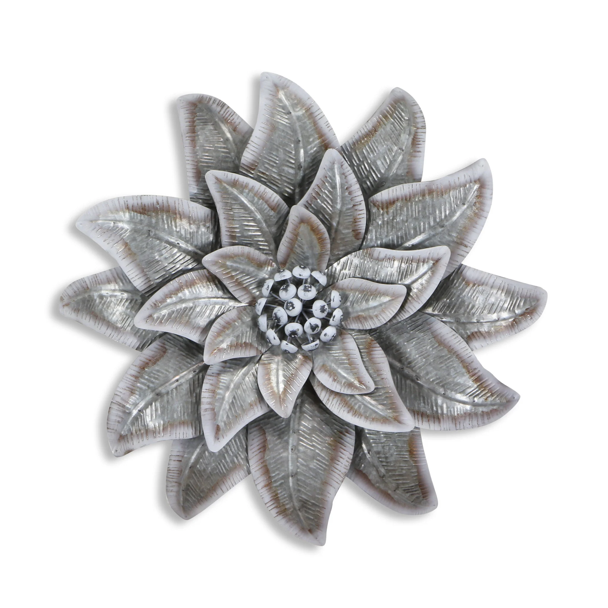 Gray and Off White Galvanized Metal Flower Hanging Dimensional Sculpture By Homeroots - Image 2