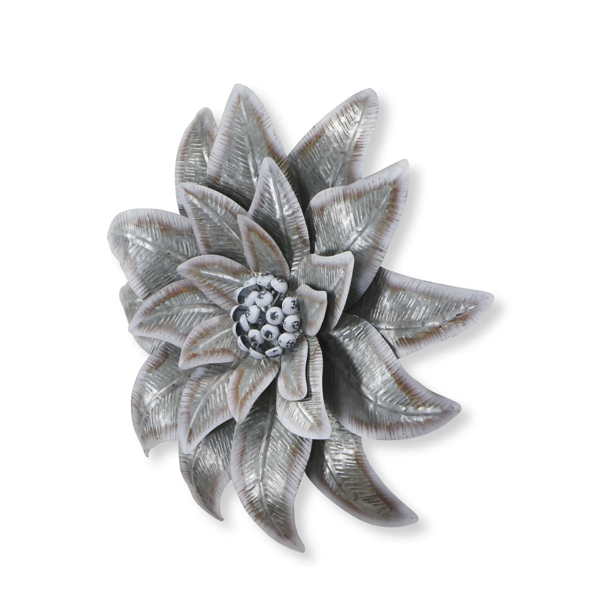 Gray and Off White Galvanized Metal Flower Hanging Dimensional Sculpture By Homeroots - Image 3