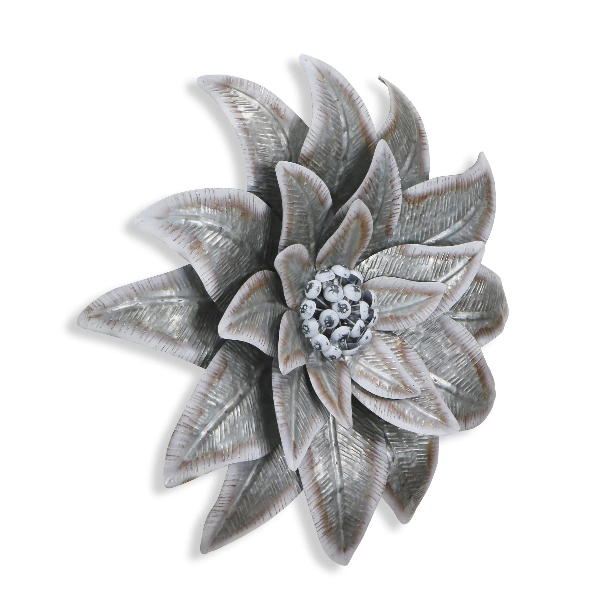Gray and Off White Galvanized Metal Flower Hanging Dimensional Sculpture By Homeroots - Image 6