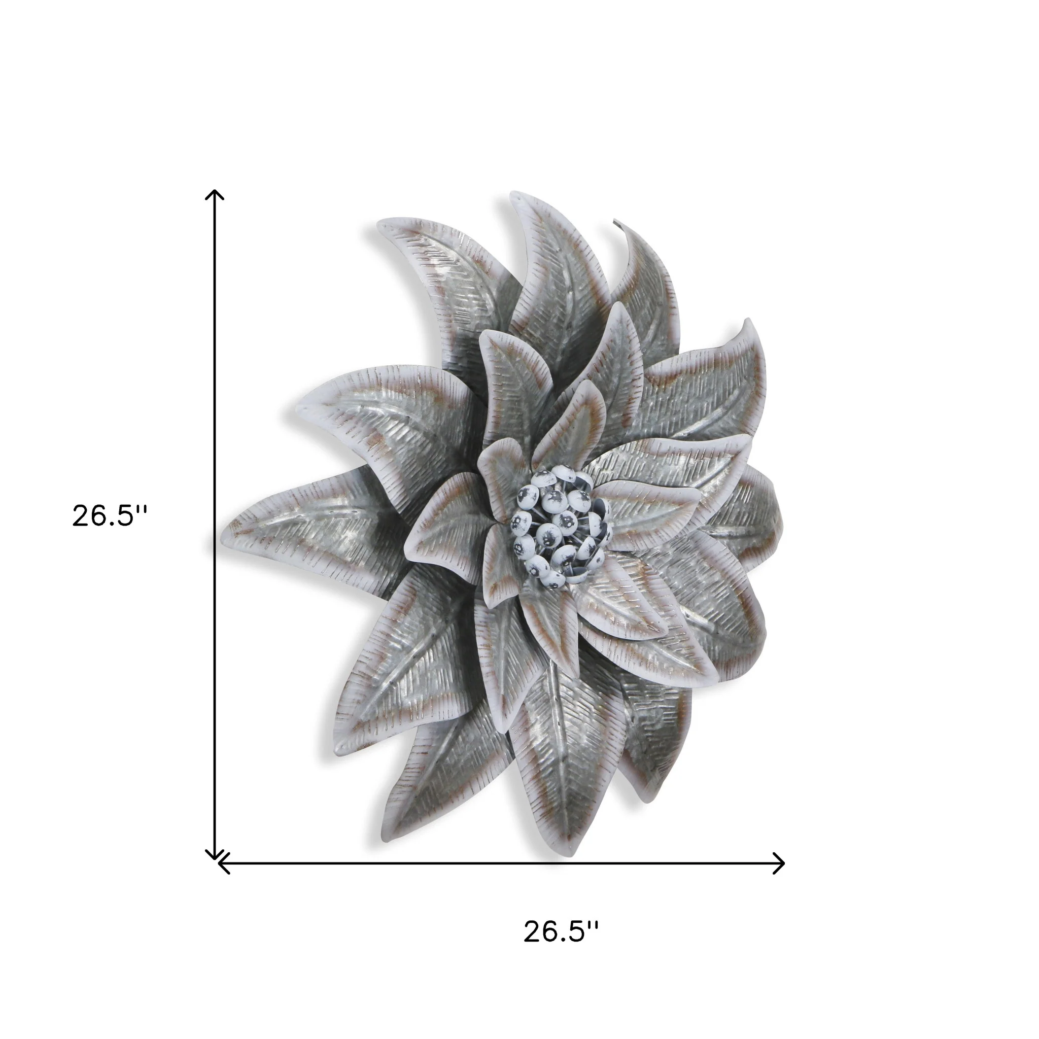 Gray and Off White Galvanized Metal Flower Hanging Dimensional Sculpture By Homeroots - Image 7