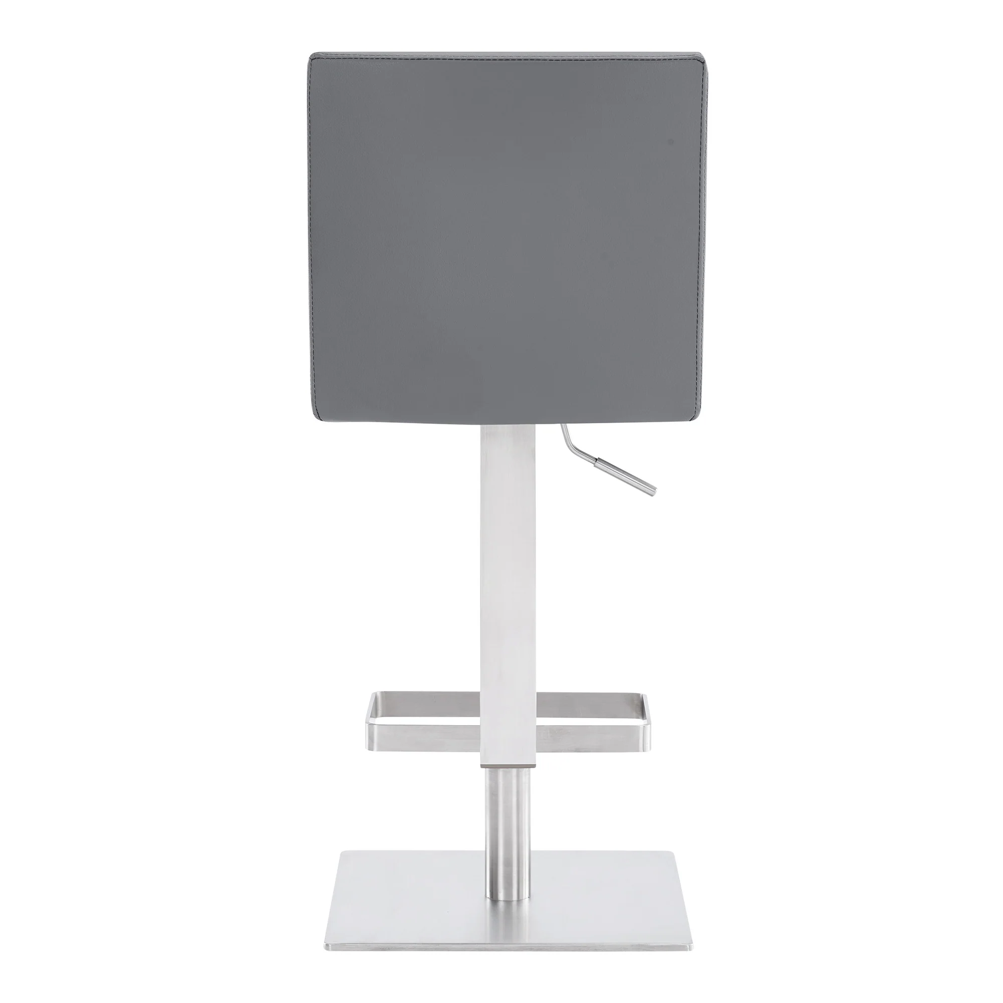 Gray and Silver Faux Leather and Iron Adjustable Height Swivel Bar Chair By Homeroots - Image 2