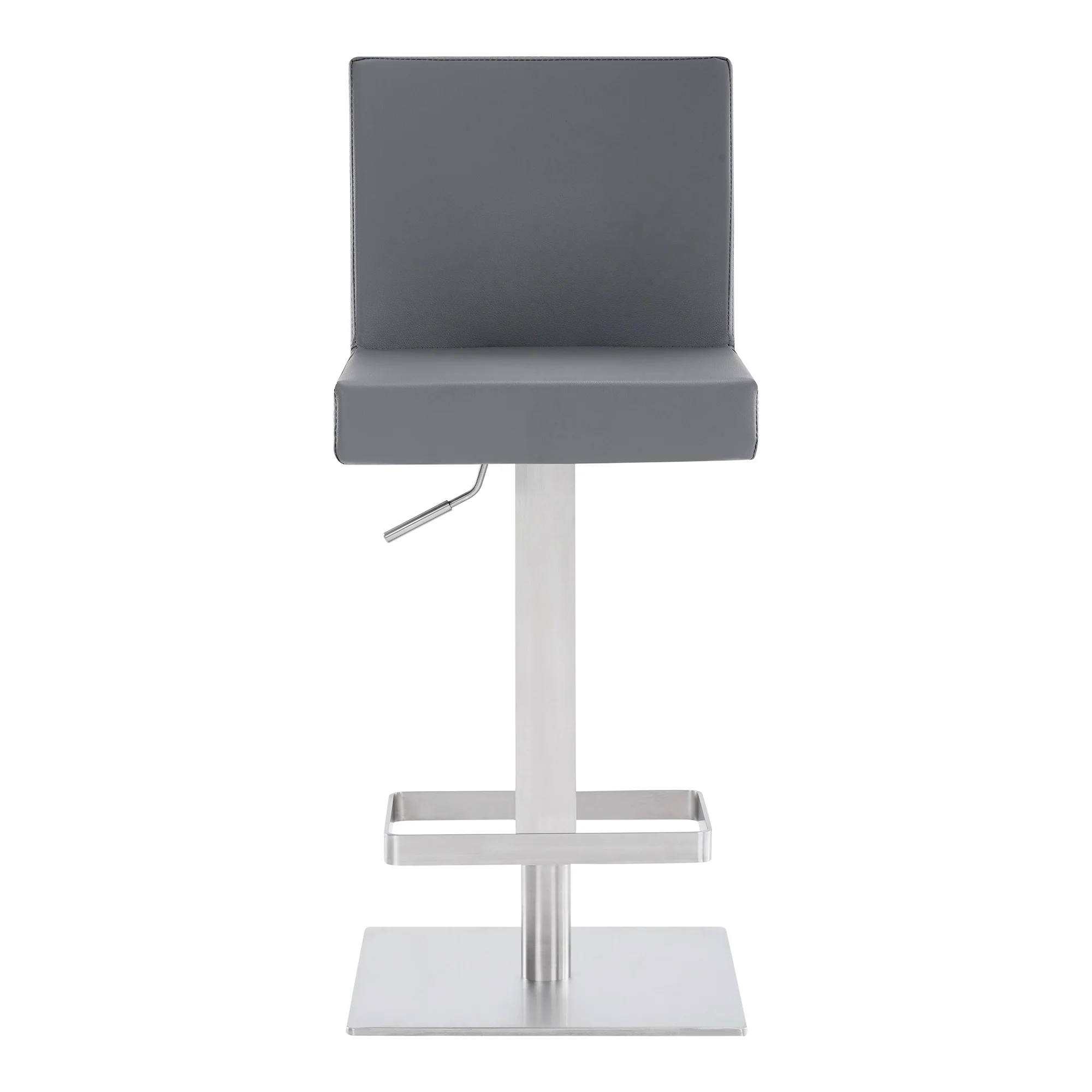 Gray and Silver Faux Leather and Iron Adjustable Height Swivel Bar Chair By Homeroots - Image 3