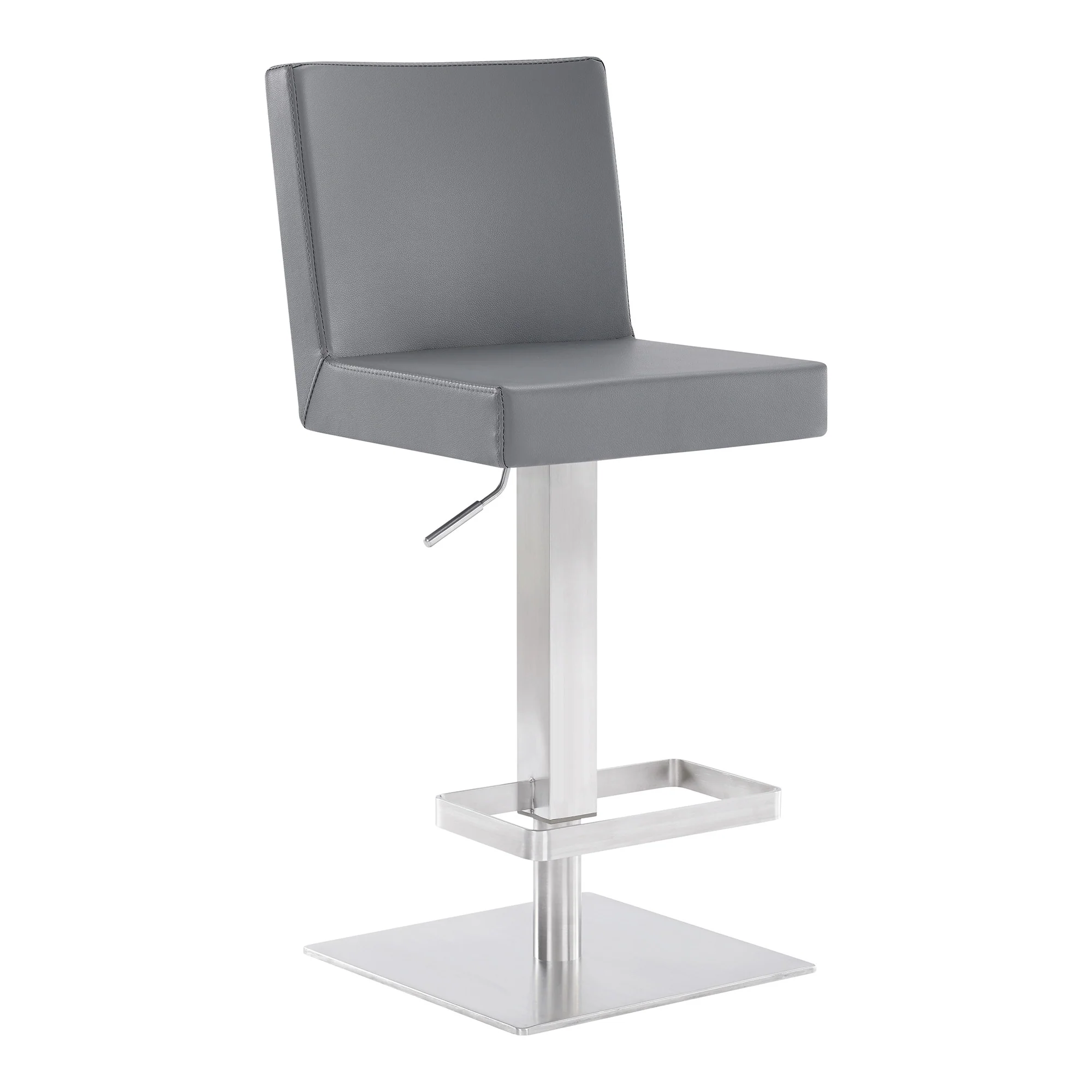 Gray and Silver Faux Leather and Iron Adjustable Height Swivel Bar Chair By Homeroots - Image 5