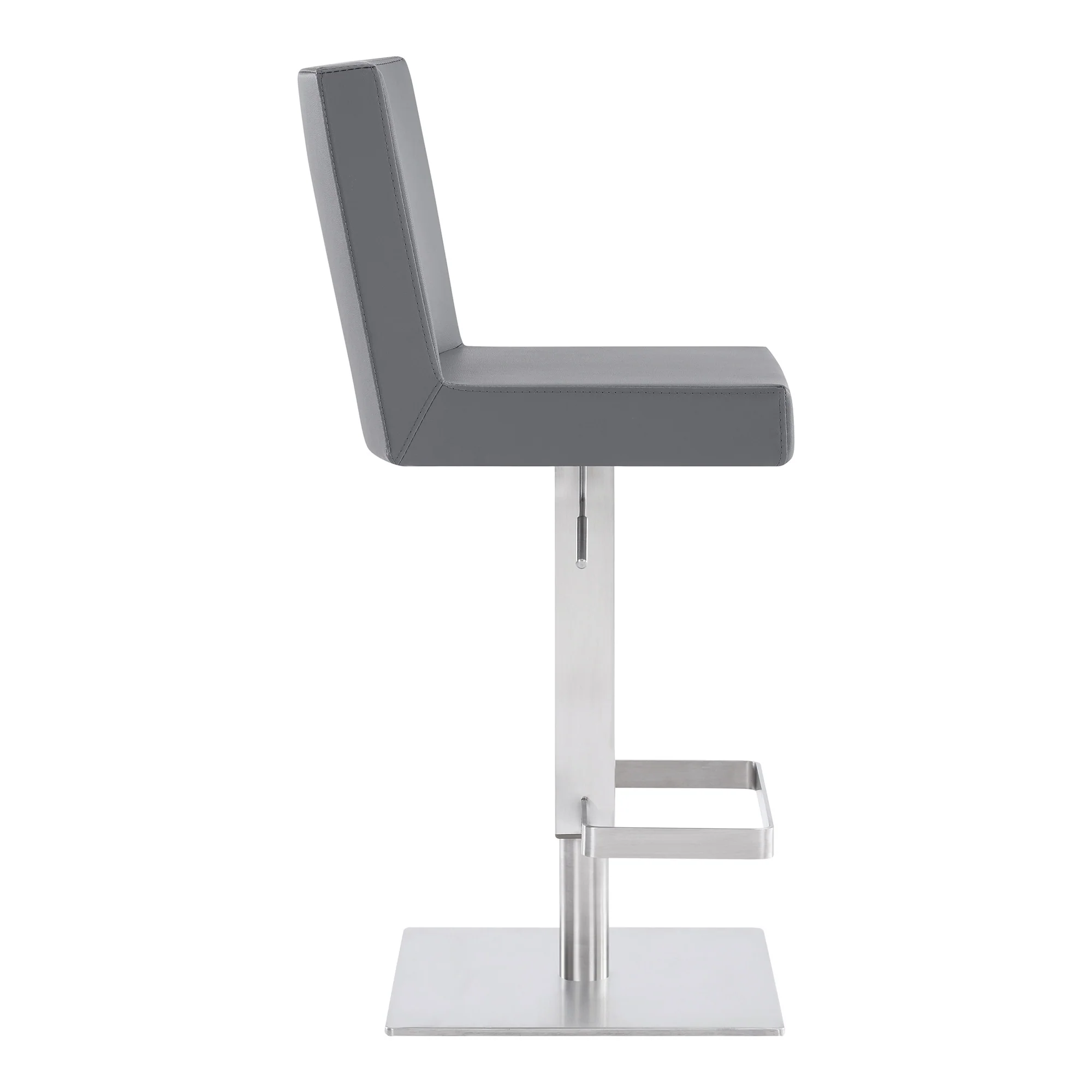 Gray and Silver Faux Leather and Iron Adjustable Height Swivel Bar Chair By Homeroots - Image 6