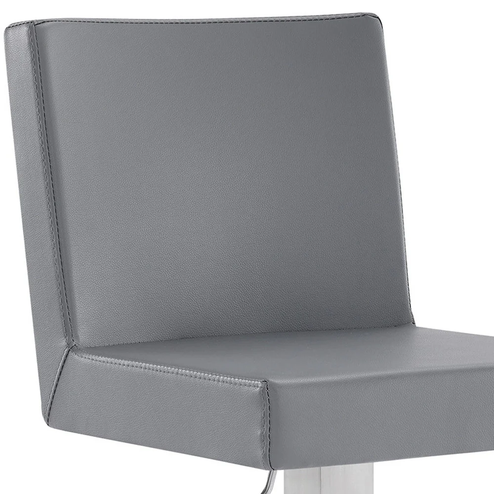 Gray and Silver Faux Leather and Iron Adjustable Height Swivel Bar Chair By Homeroots - Image 7