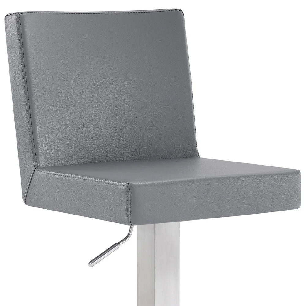 Gray and Silver Faux Leather and Iron Adjustable Height Swivel Bar Chair By Homeroots - Image 8