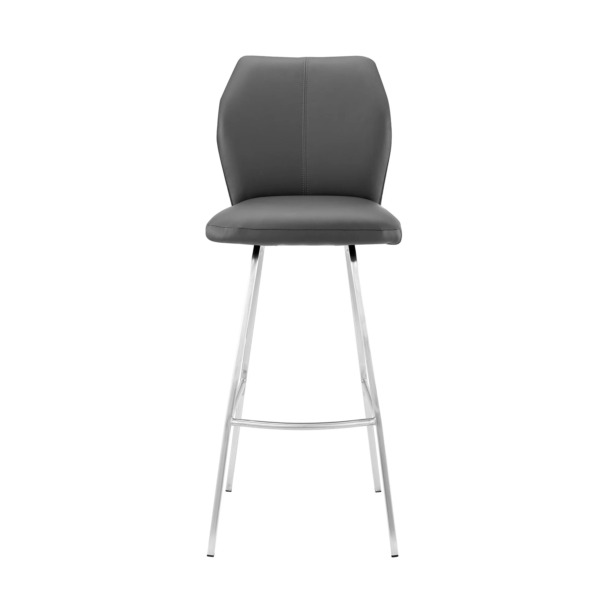 Gray And Silver Faux Leather And Iron Bar Height Bar Chair By Homeroots - Image 3