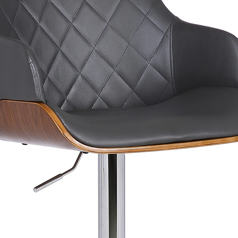 Gray and Silver Faux Leather and Iron Low Back Adjustable Height Swivel Bar Chair By Homeroots - Image 2