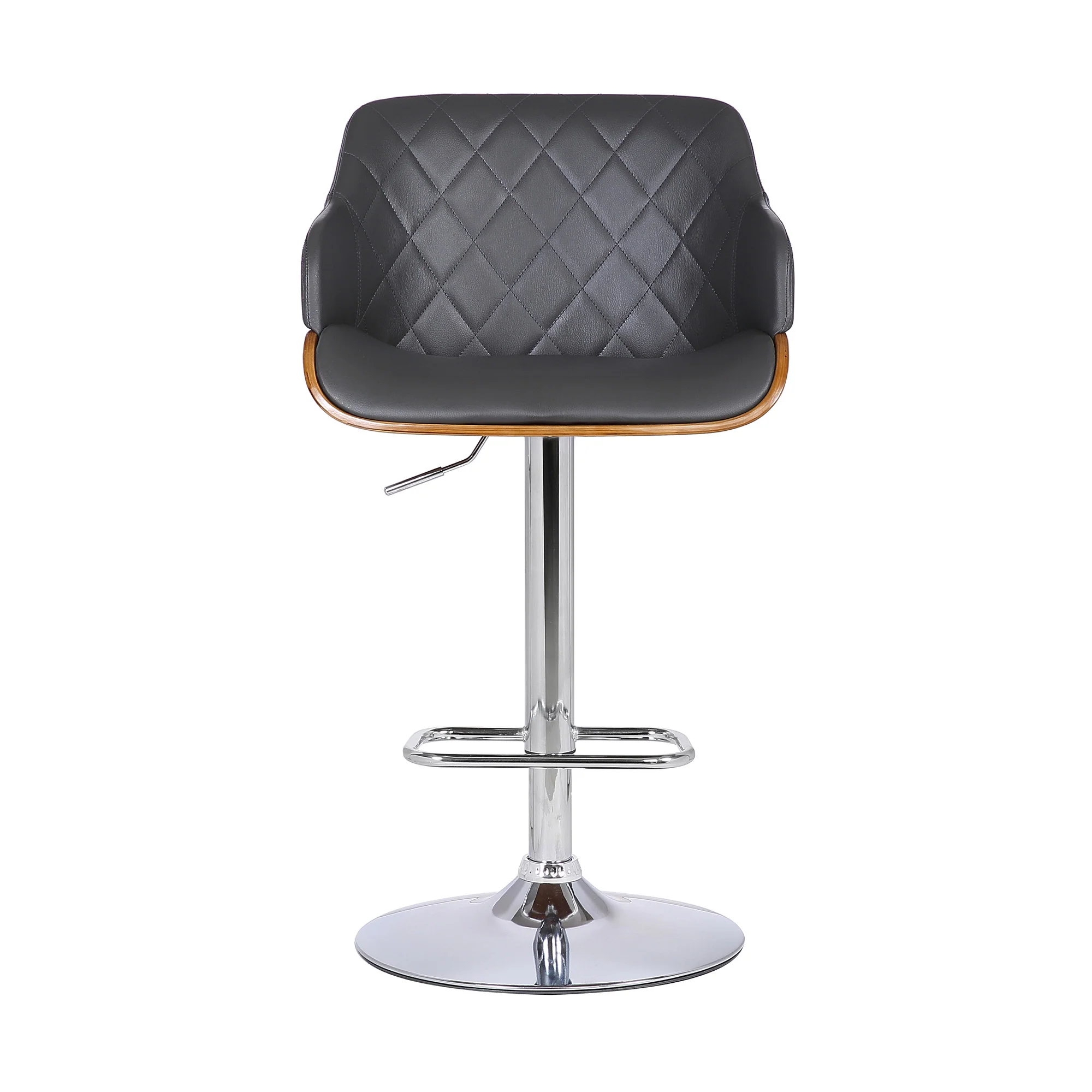 Gray and Silver Faux Leather and Iron Low Back Adjustable Height Swivel Bar Chair By Homeroots - Image 3
