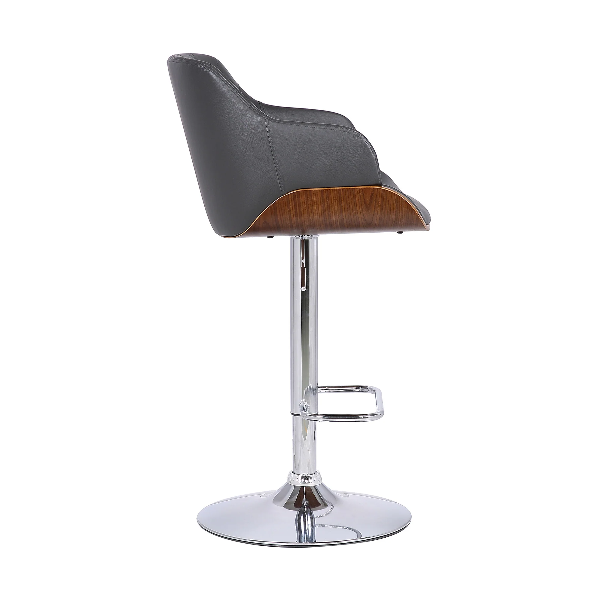 Gray and Silver Faux Leather and Iron Low Back Adjustable Height Swivel Bar Chair By Homeroots - Image 4