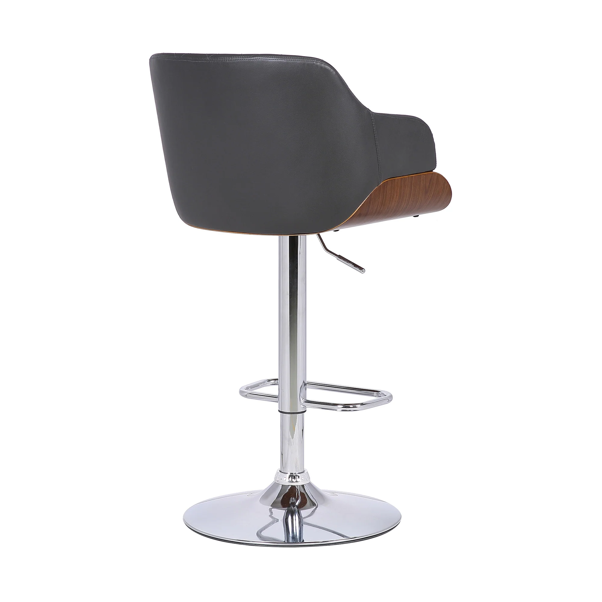 Gray and Silver Faux Leather and Iron Low Back Adjustable Height Swivel Bar Chair By Homeroots - Image 5