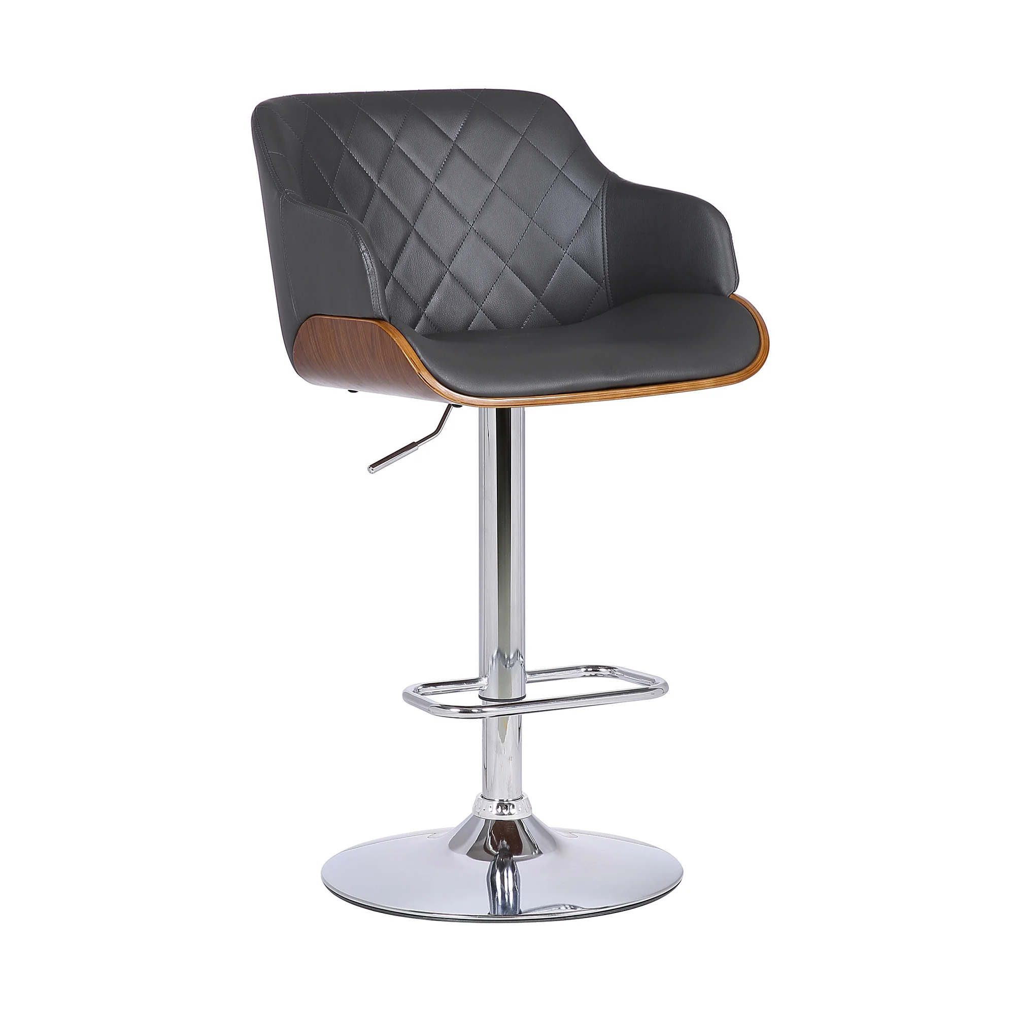 Gray and Silver Faux Leather and Iron Low Back Adjustable Height Swivel Bar Chair By Homeroots - Image 7