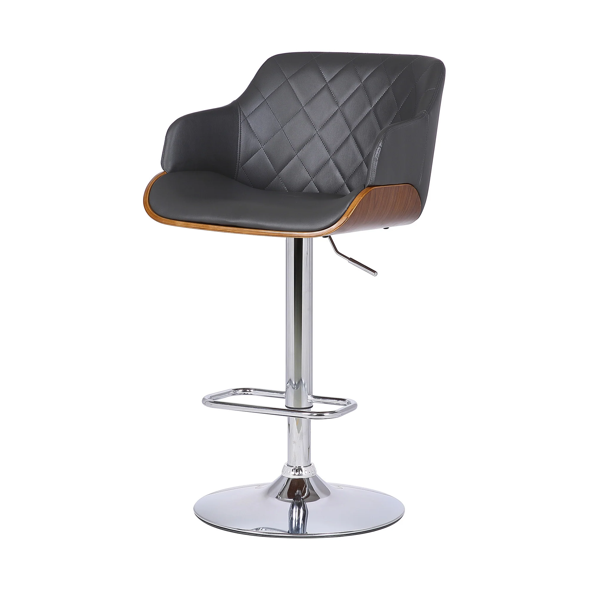Gray and Silver Faux Leather and Iron Low Back Adjustable Height Swivel Bar Chair By Homeroots - Image 8