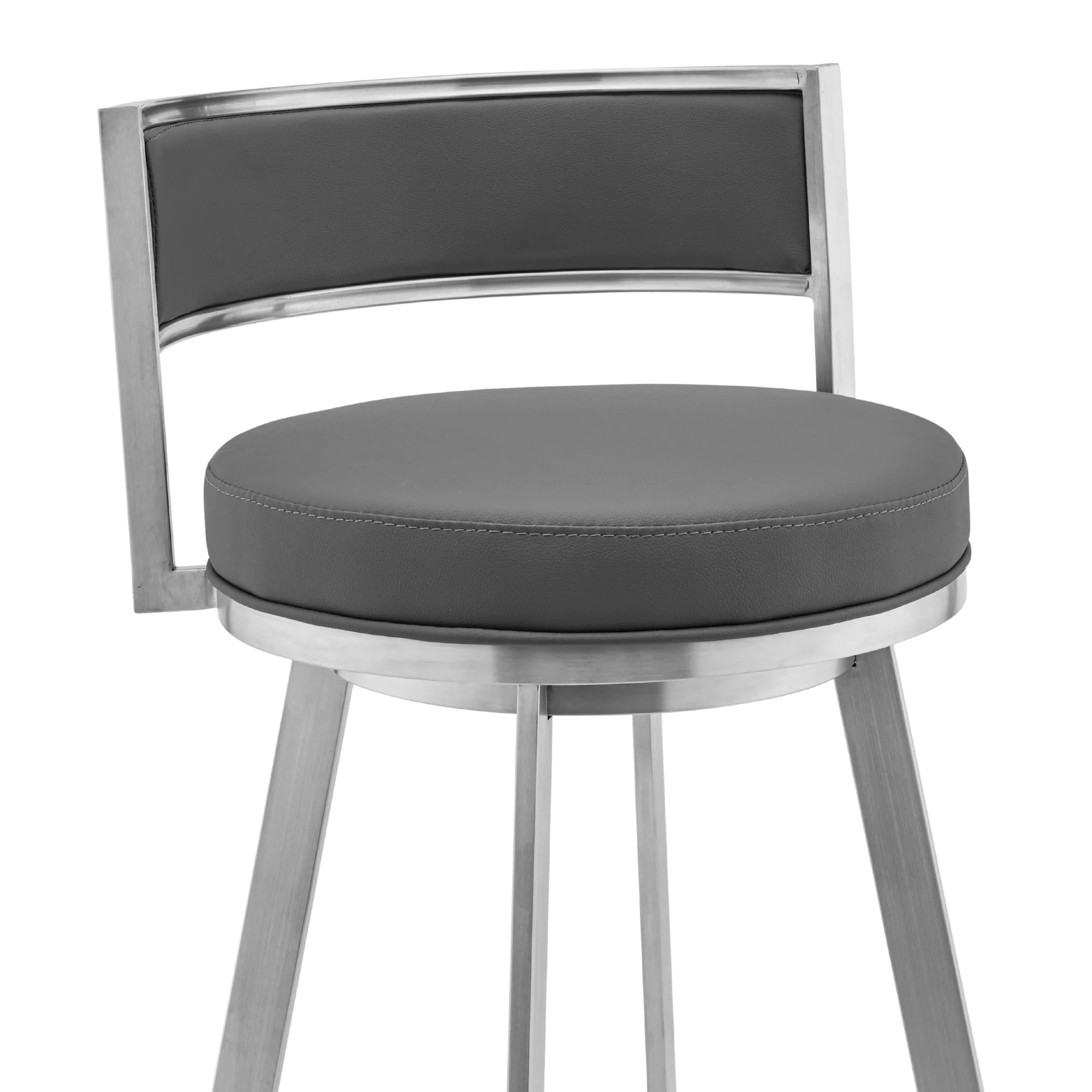 Gray and Silver Faux Leather and Iron Low Back Counter Height Swivel Bar Chair By Homeroots - Image 4