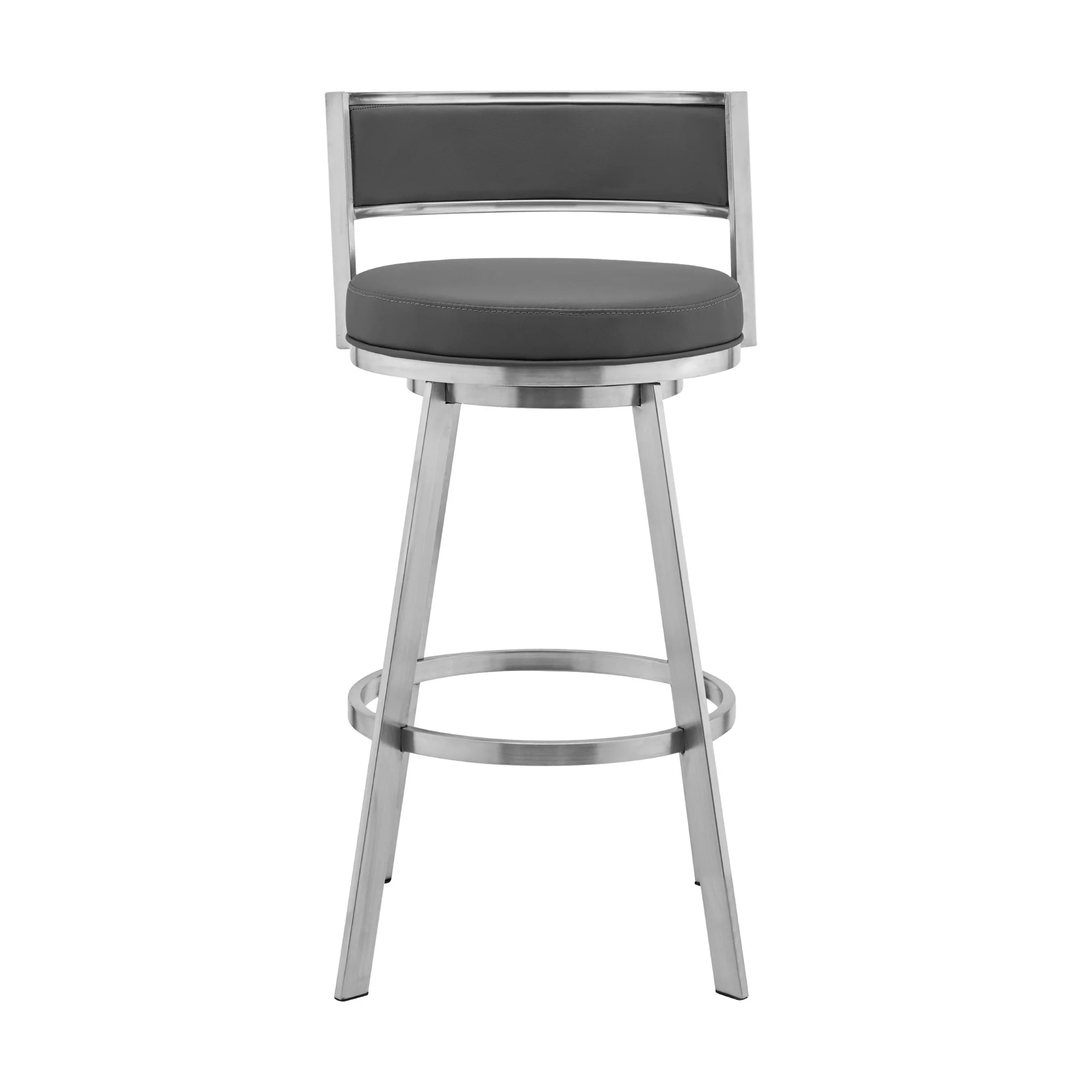 Gray and Silver Faux Leather and Iron Low Back Counter Height Swivel Bar Chair By Homeroots - Image 5