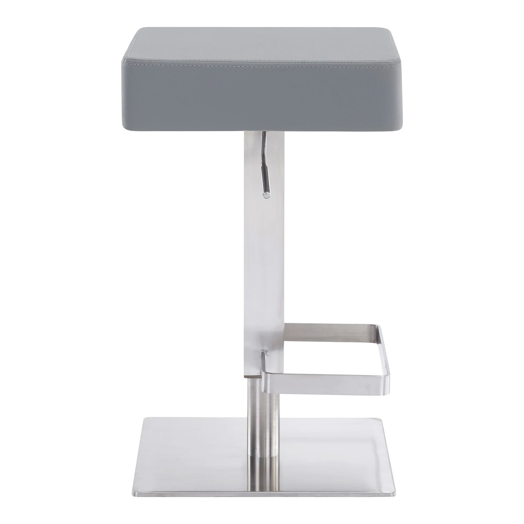 Gray And Silver Faux Leather And Iron Swivel Backless Adjustable Height Bar Chair By Homeroots - Image 2