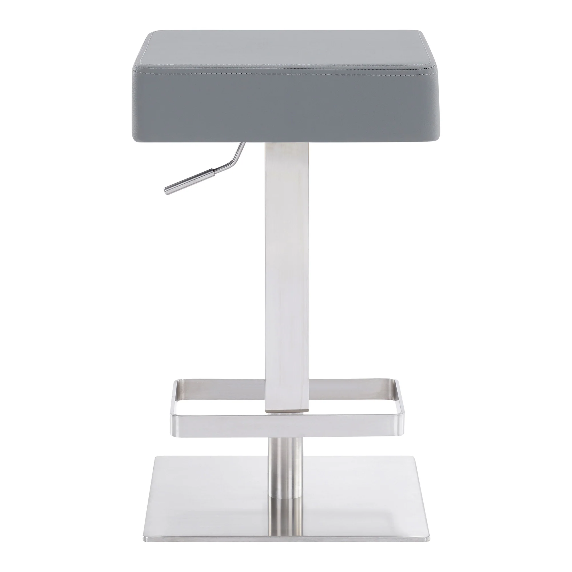 Gray And Silver Faux Leather And Iron Swivel Backless Adjustable Height Bar Chair By Homeroots - Image 5