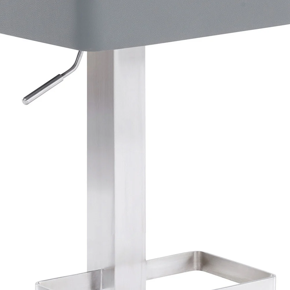 Gray And Silver Faux Leather And Iron Swivel Backless Adjustable Height Bar Chair By Homeroots - Image 8