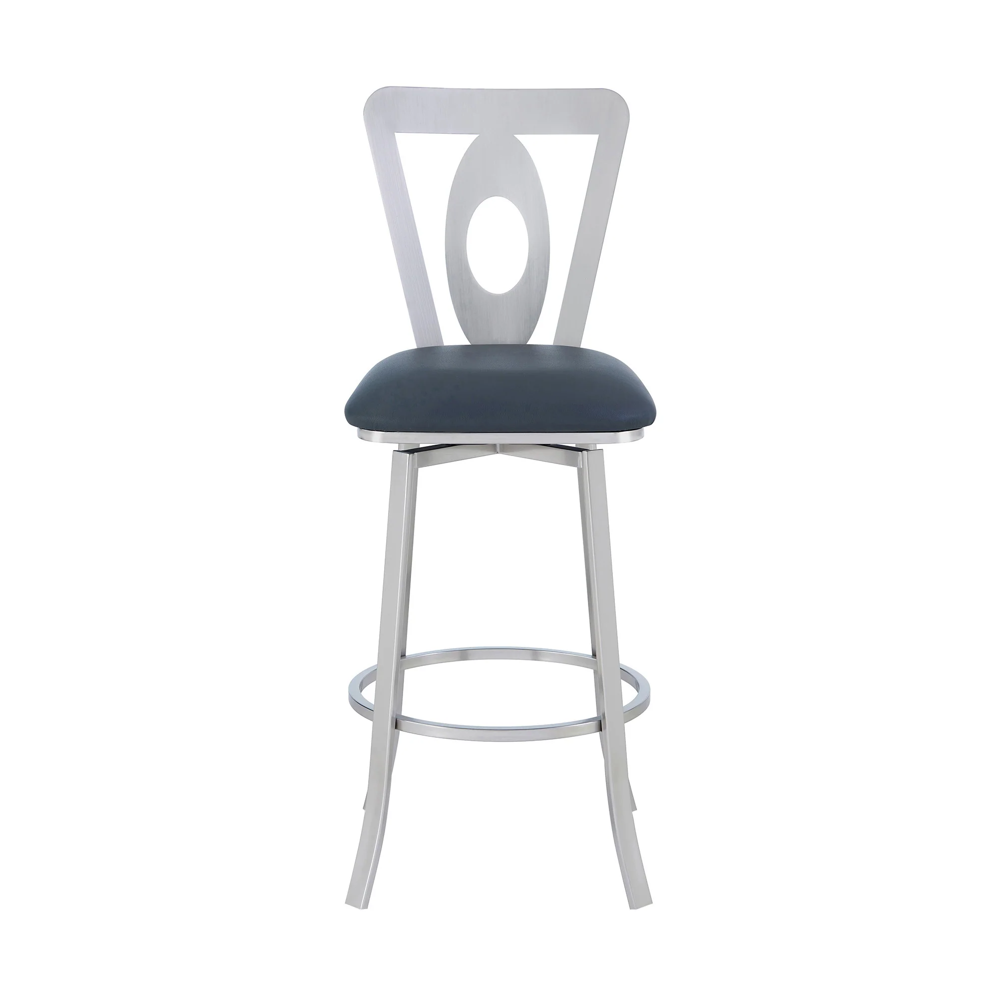 Gray And Silver Faux Leather And Iron Swivel Bar Height Bar Chair By Homeroots - Image 3