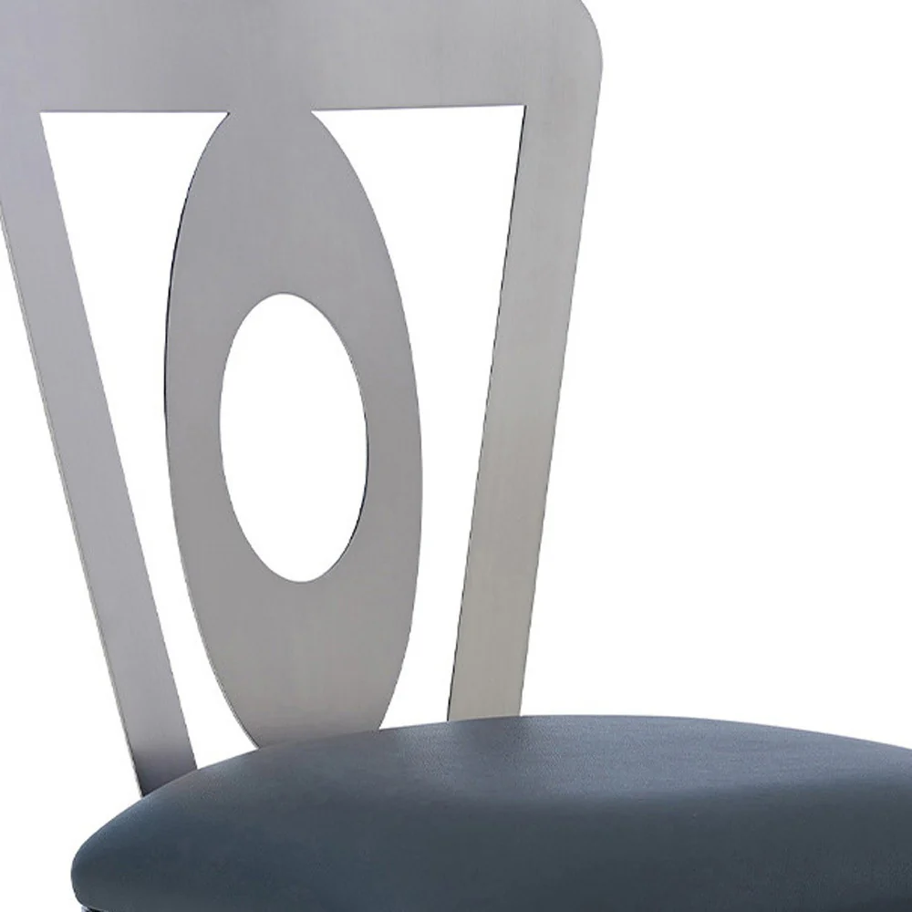 Gray And Silver Faux Leather And Iron Swivel Bar Height Bar Chair By Homeroots - Image 7
