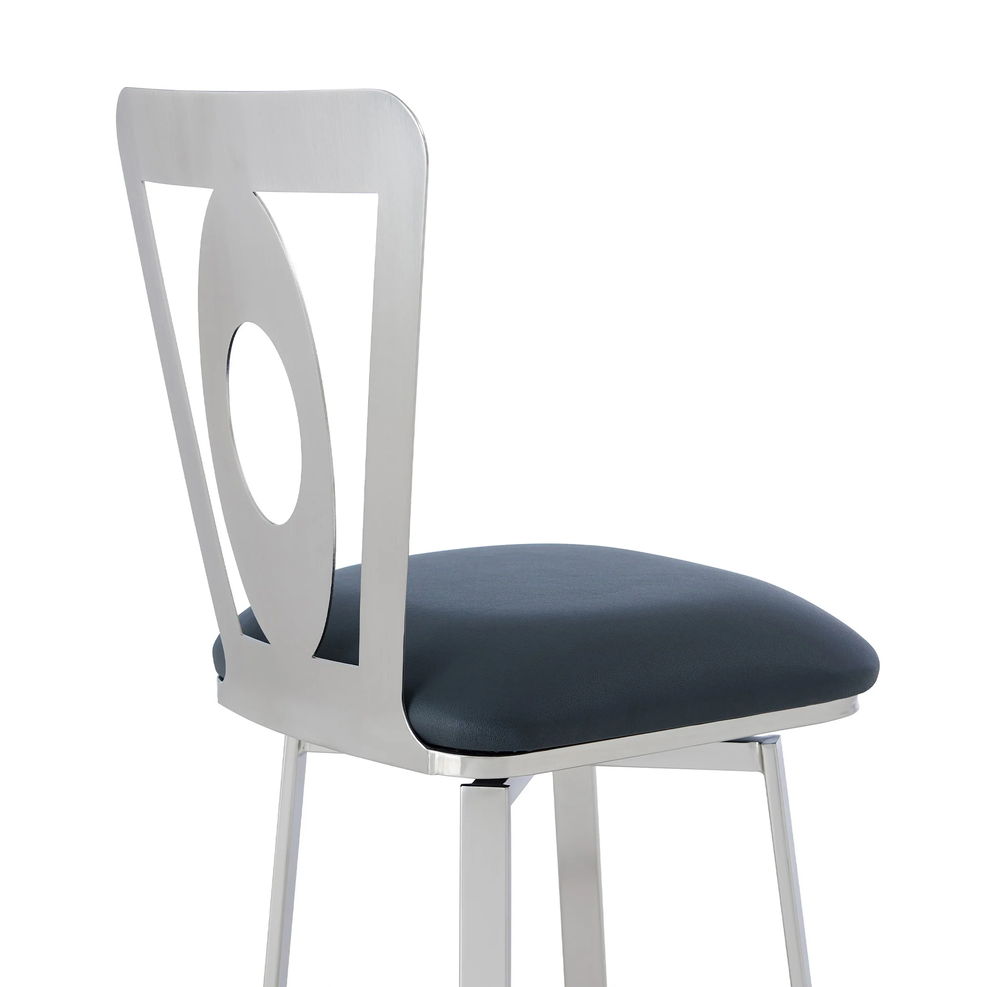 Gray And Silver Faux Leather And Iron Swivel Bar Height Bar Chair By Homeroots - Image 8