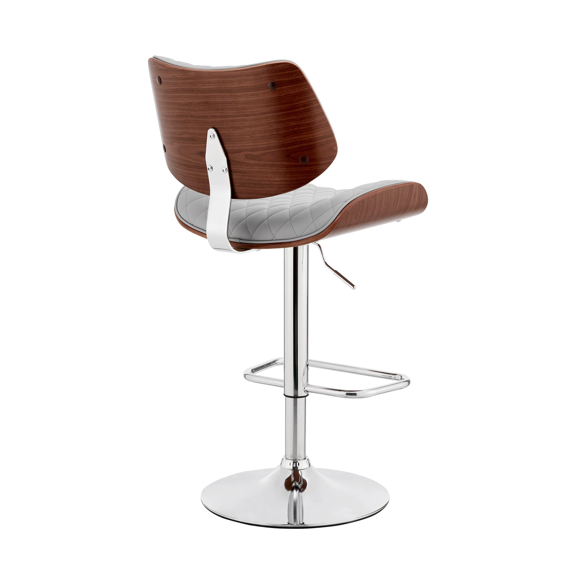 Gray And Silver Faux Leather And Iron Swivel Low Back Adjustable Height Bar Chair By Homeroots - Image 2