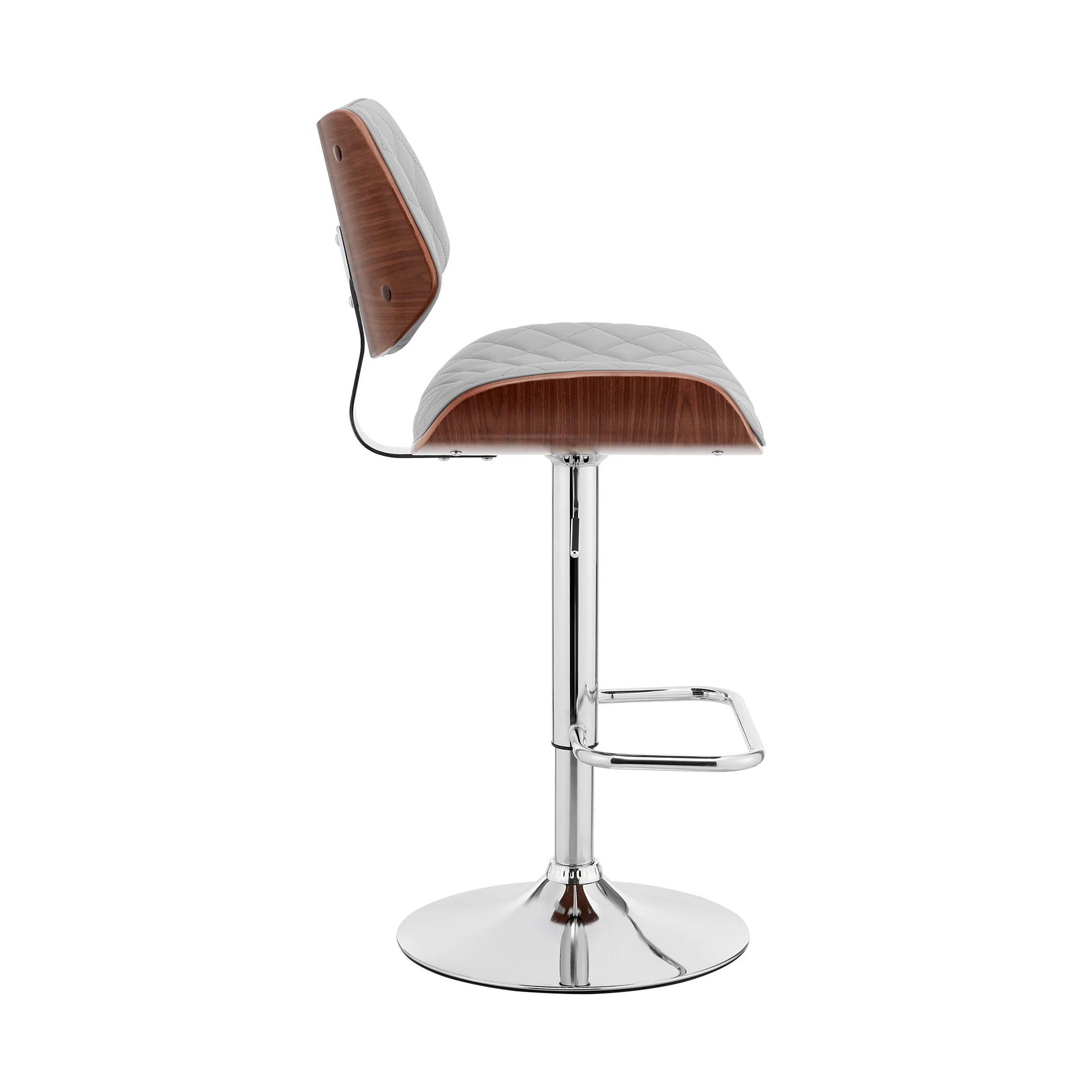 Gray And Silver Faux Leather And Iron Swivel Low Back Adjustable Height Bar Chair By Homeroots - Image 7
