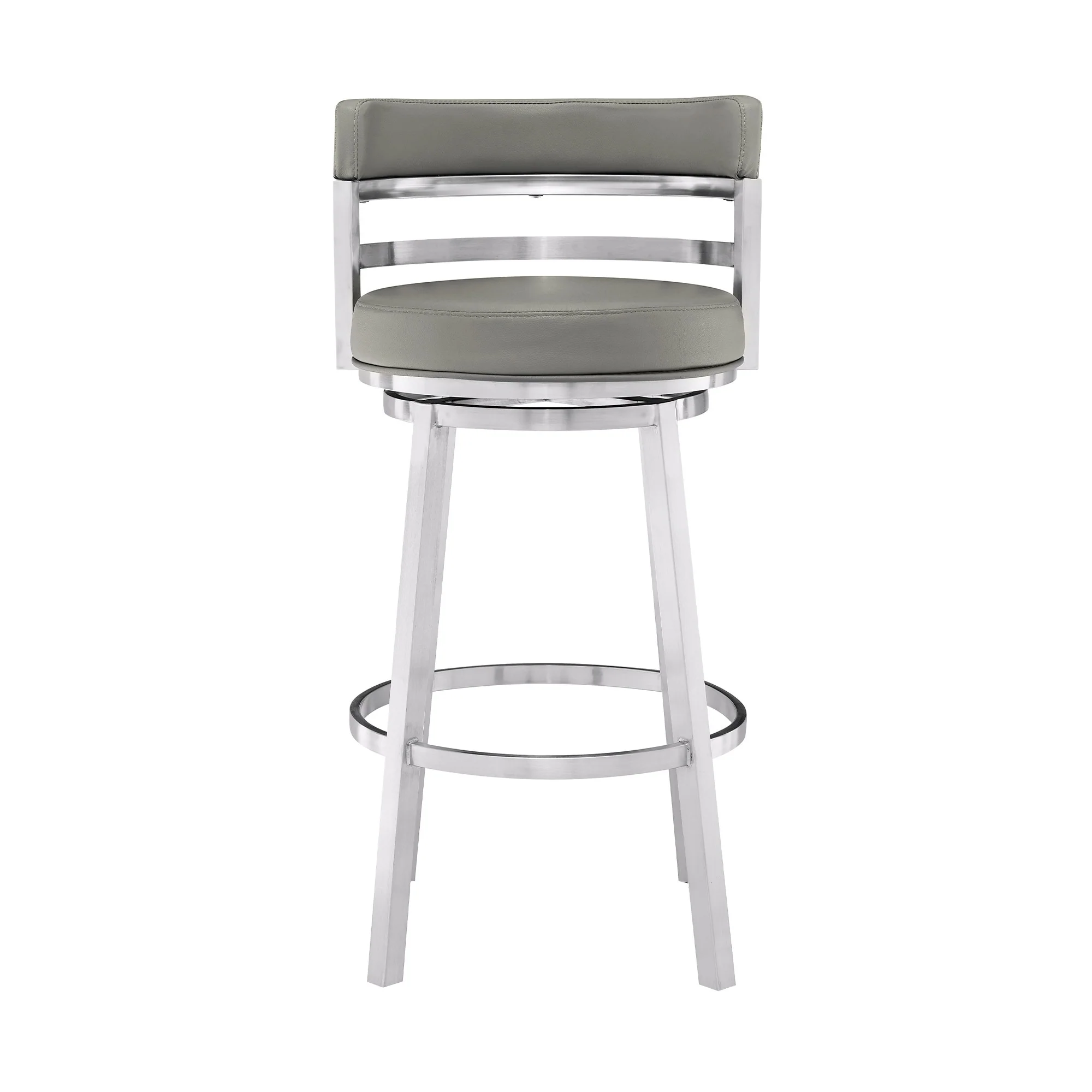 Gray And Silver Faux Leather And Iron Swivel Low Back Bar Height Bar Chair By Homeroots - Image 2
