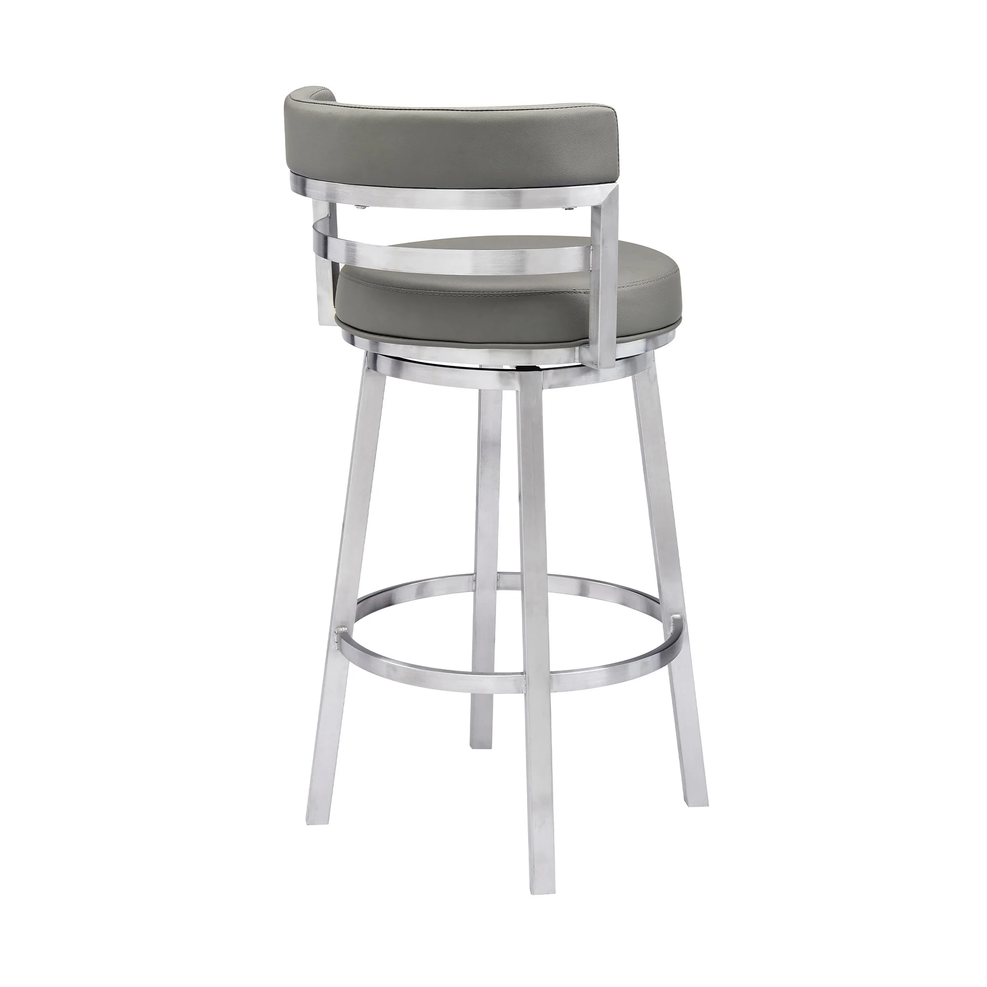 Gray And Silver Faux Leather And Iron Swivel Low Back Bar Height Bar Chair By Homeroots - Image 4