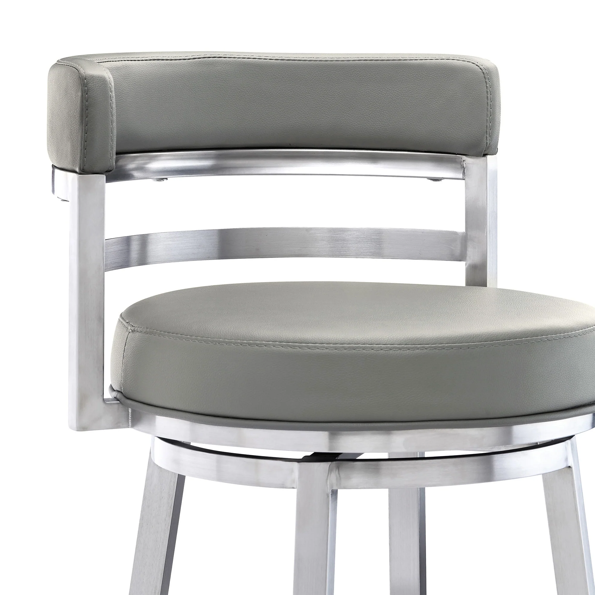 Gray And Silver Faux Leather And Iron Swivel Low Back Bar Height Bar Chair By Homeroots - Image 5