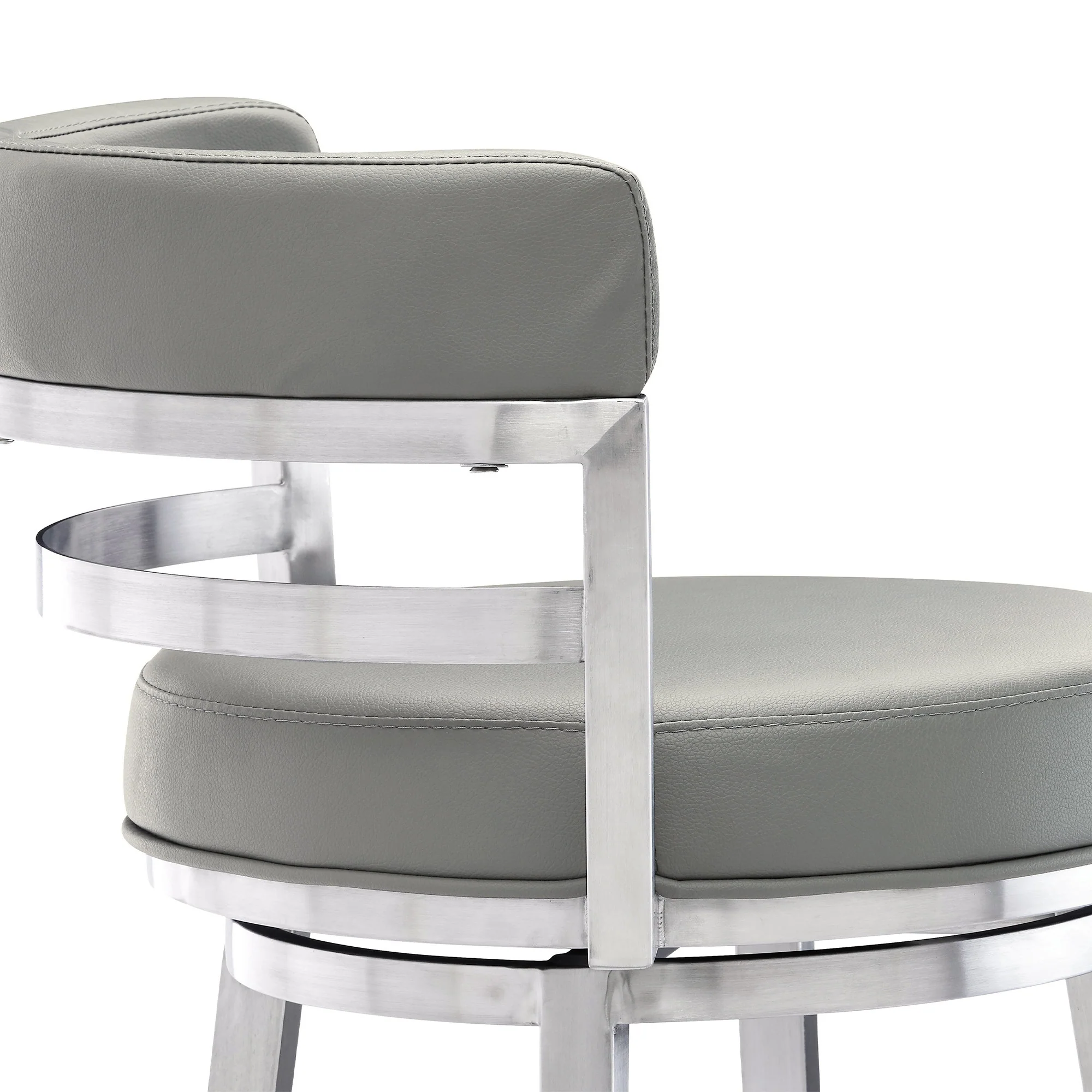 Gray And Silver Faux Leather And Iron Swivel Low Back Bar Height Bar Chair By Homeroots - Image 8