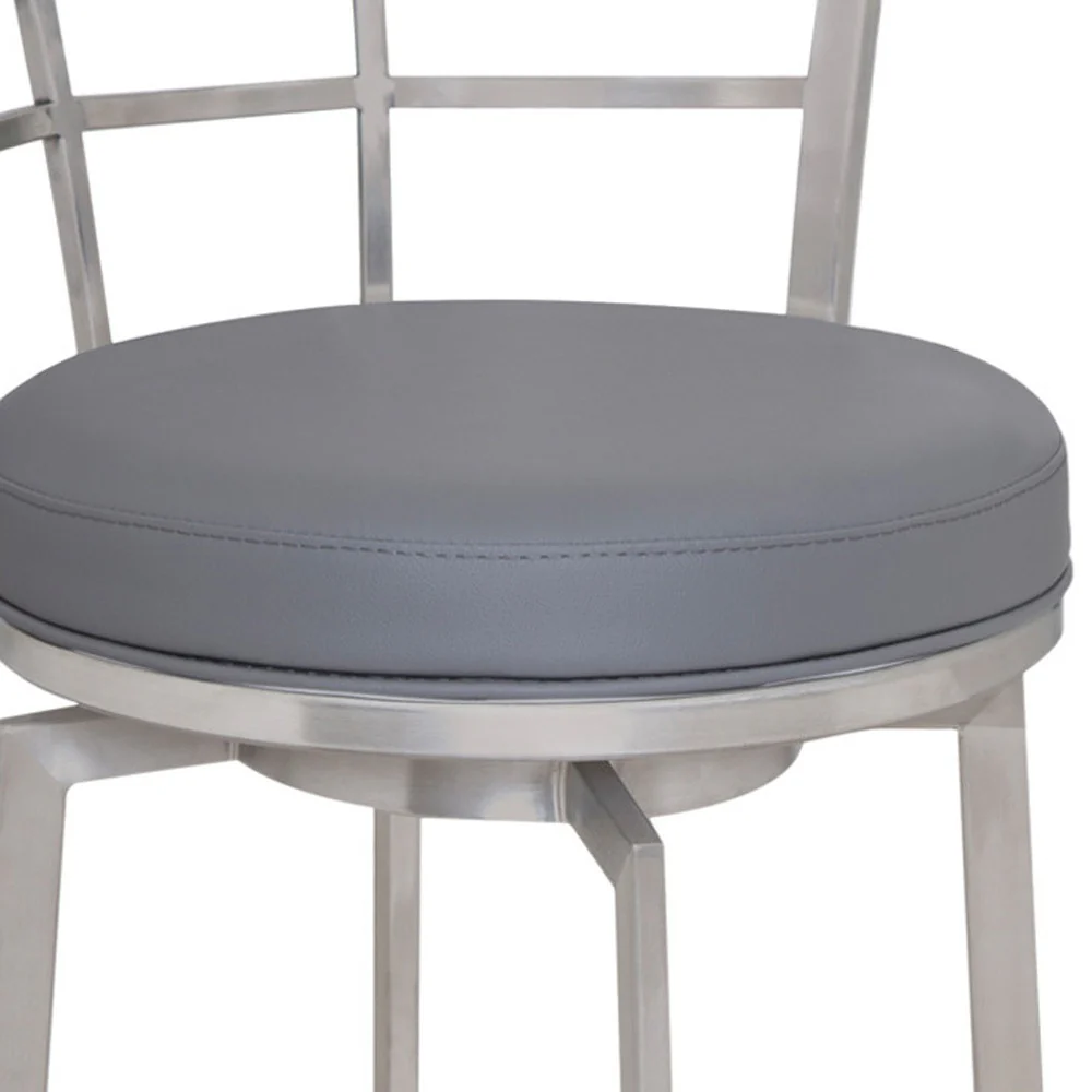 Gray And Silver Faux Leather And Iron Swivel Low Back Counter Height Bar Chair By Homeroots - Image 5