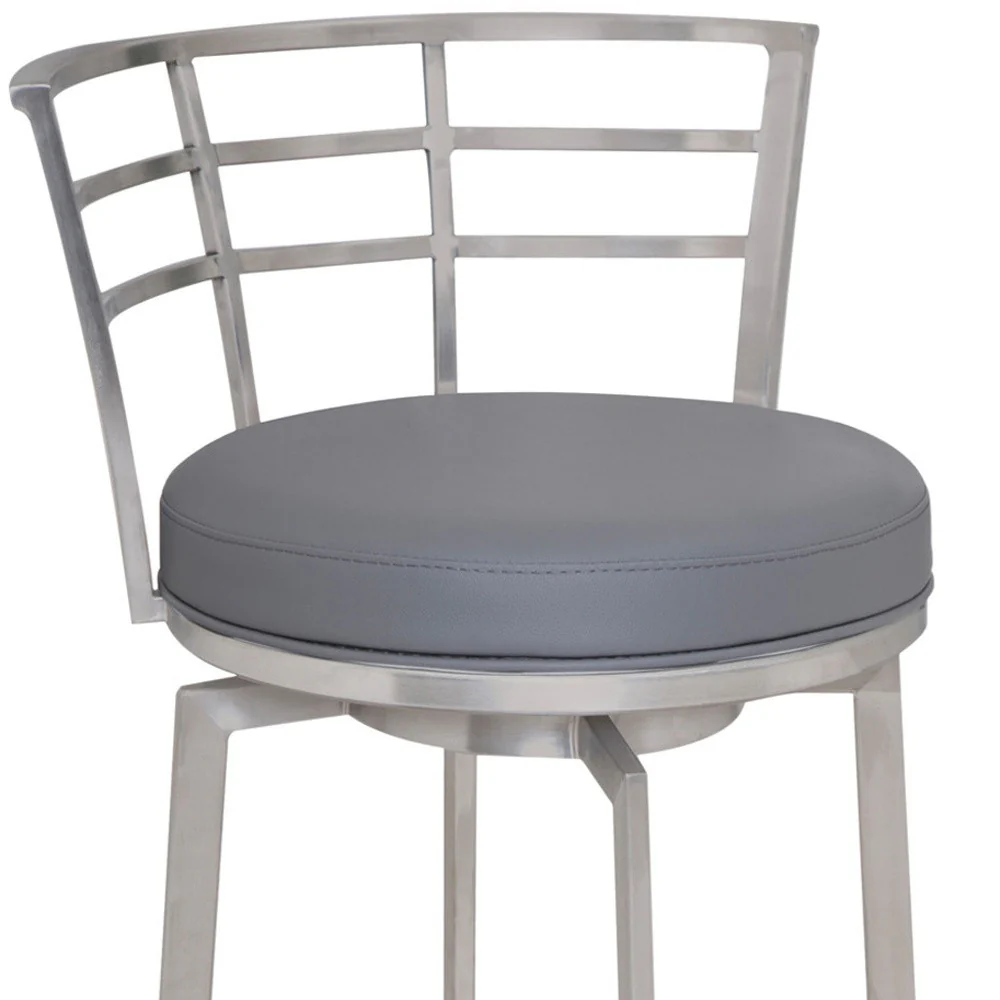Gray And Silver Faux Leather And Iron Swivel Low Back Counter Height Bar Chair By Homeroots - Image 6