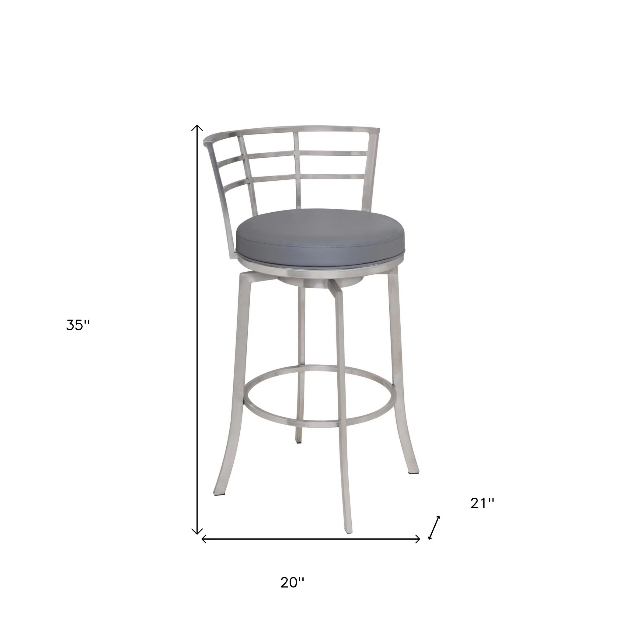 Gray And Silver Faux Leather And Iron Swivel Low Back Counter Height Bar Chair By Homeroots - Image 8